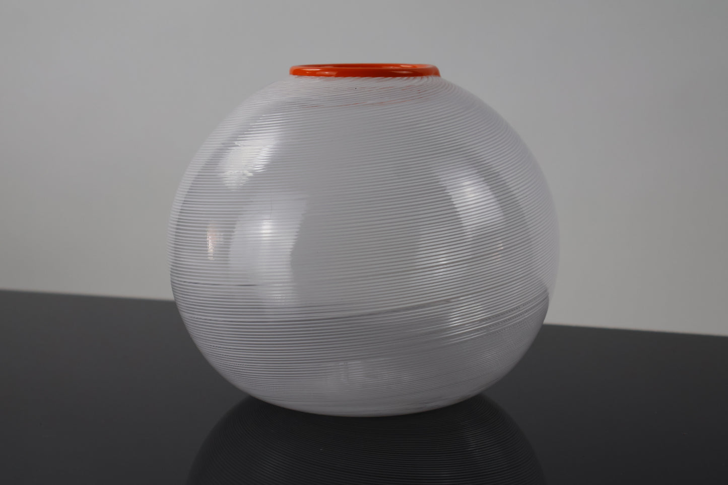 Handmade White Filigrana Vase with Orange Lip Wrap