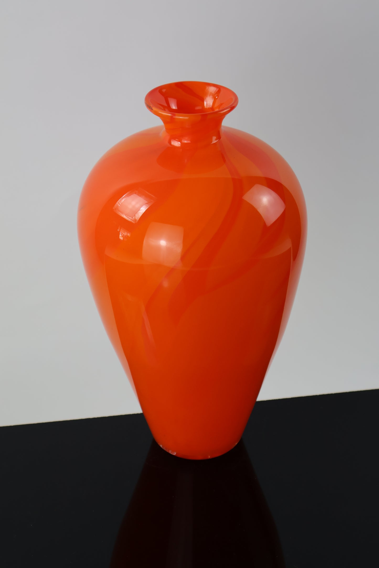 Handblown Glass Two Tone Orange Amphora Vase