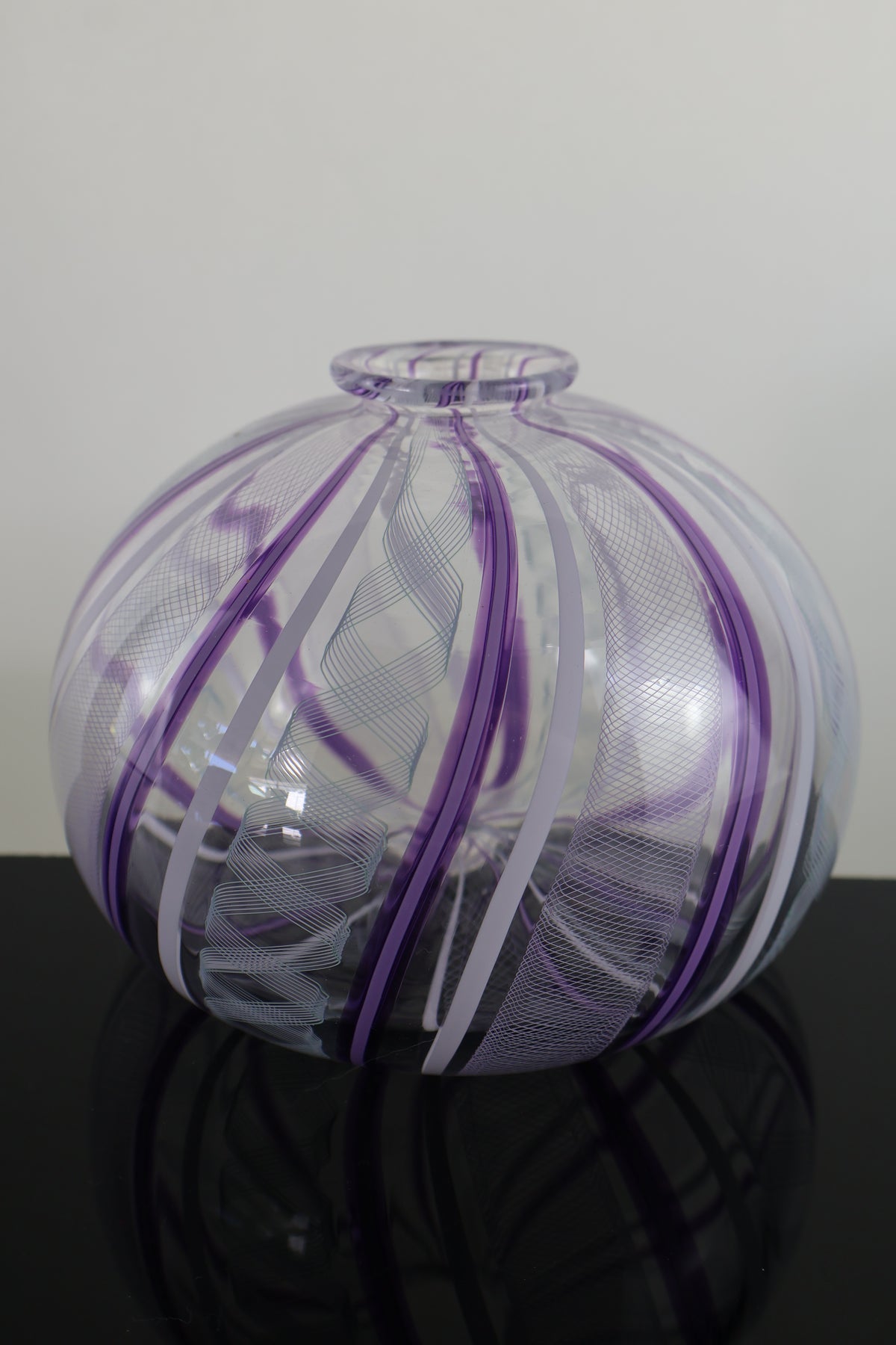 Zanfirico, Pink and White Cane Round Bud Vase