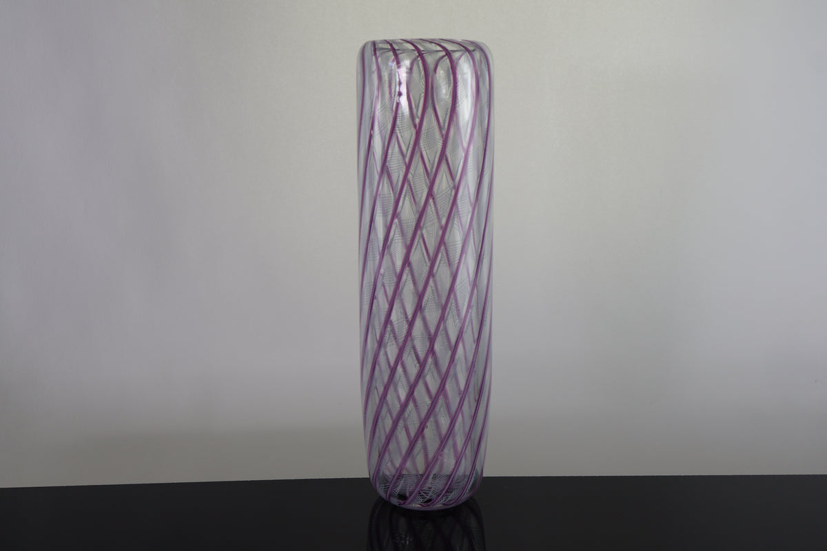 Tall Cylinder Ribbon and Pink Cane Vase
