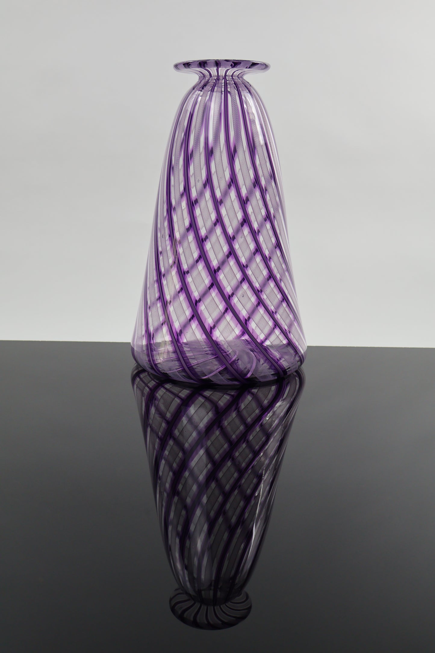Handblown Veiled and Zanfirico Purple Glass Vase