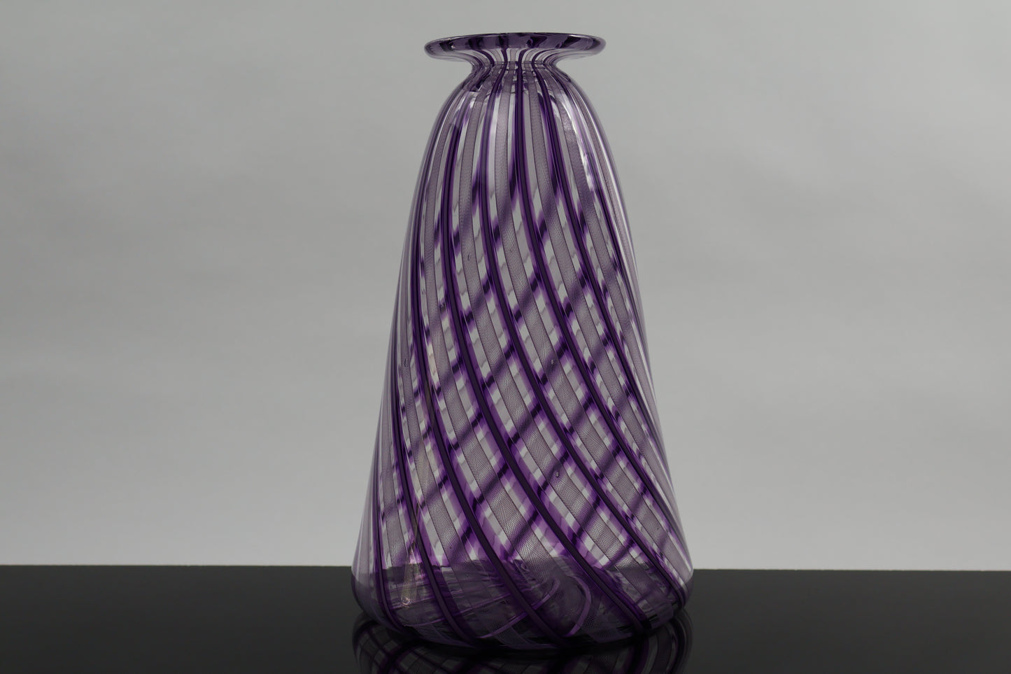 Handblown Veiled and Zanfirico Purple Glass Vase