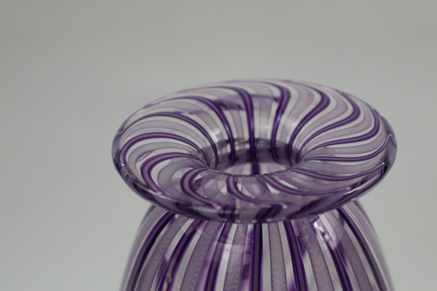 Handblown Veiled and Zanfirico Purple Glass Vase