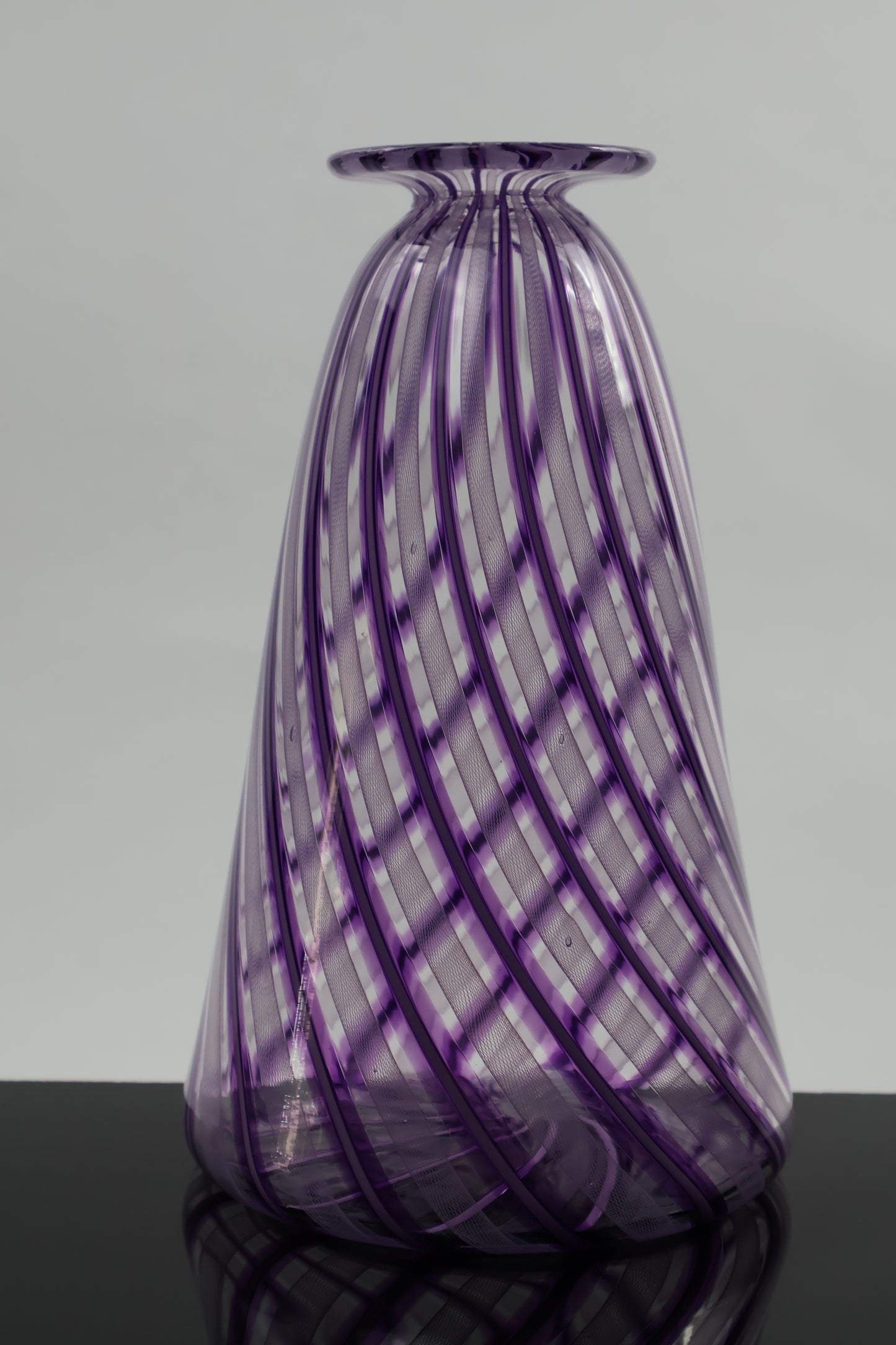 Handblown Veiled and Zanfirico Purple Glass Vase