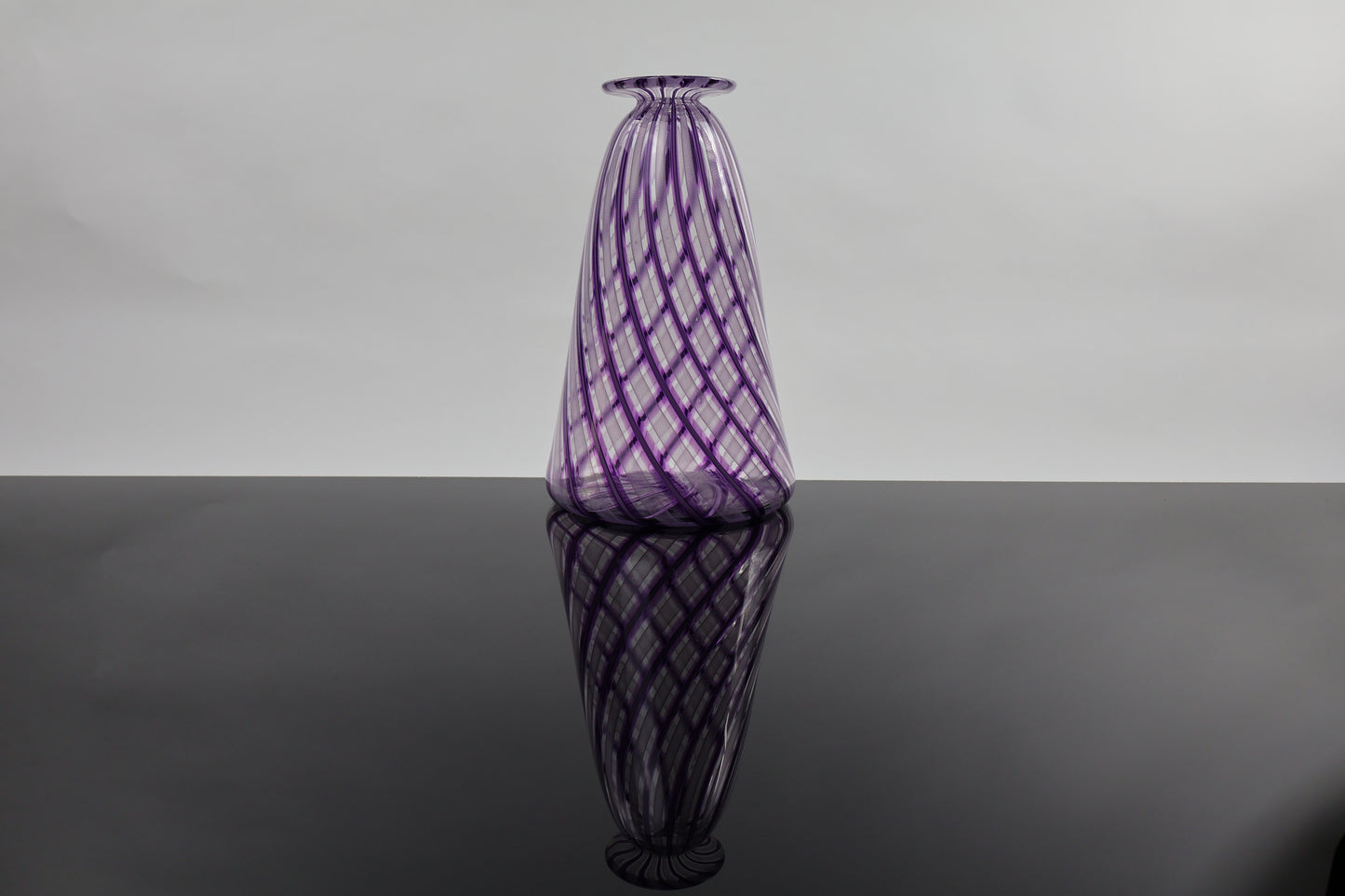 Handblown Veiled and Zanfirico Purple Glass Vase