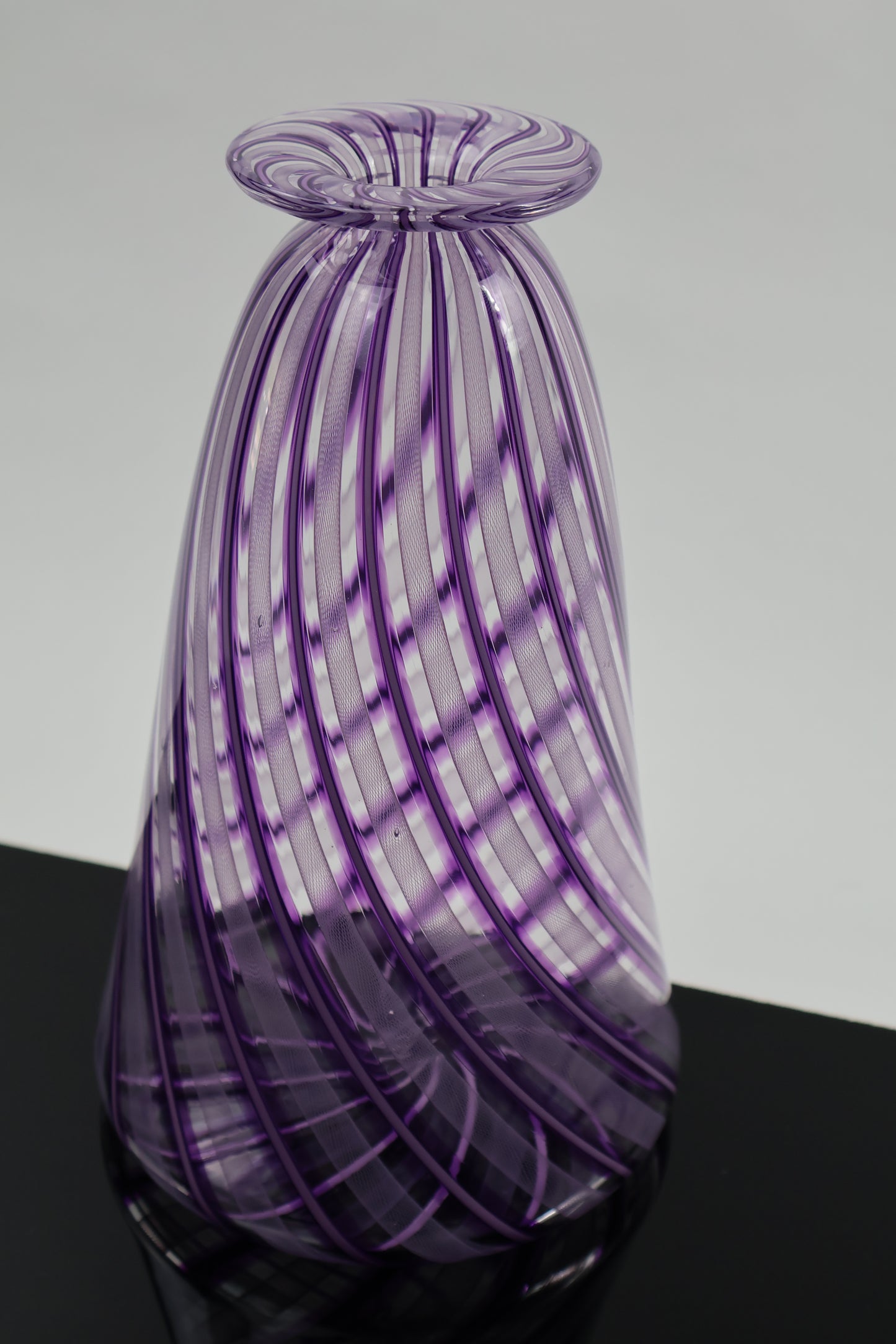 Handblown Veiled and Zanfirico Purple Glass Vase