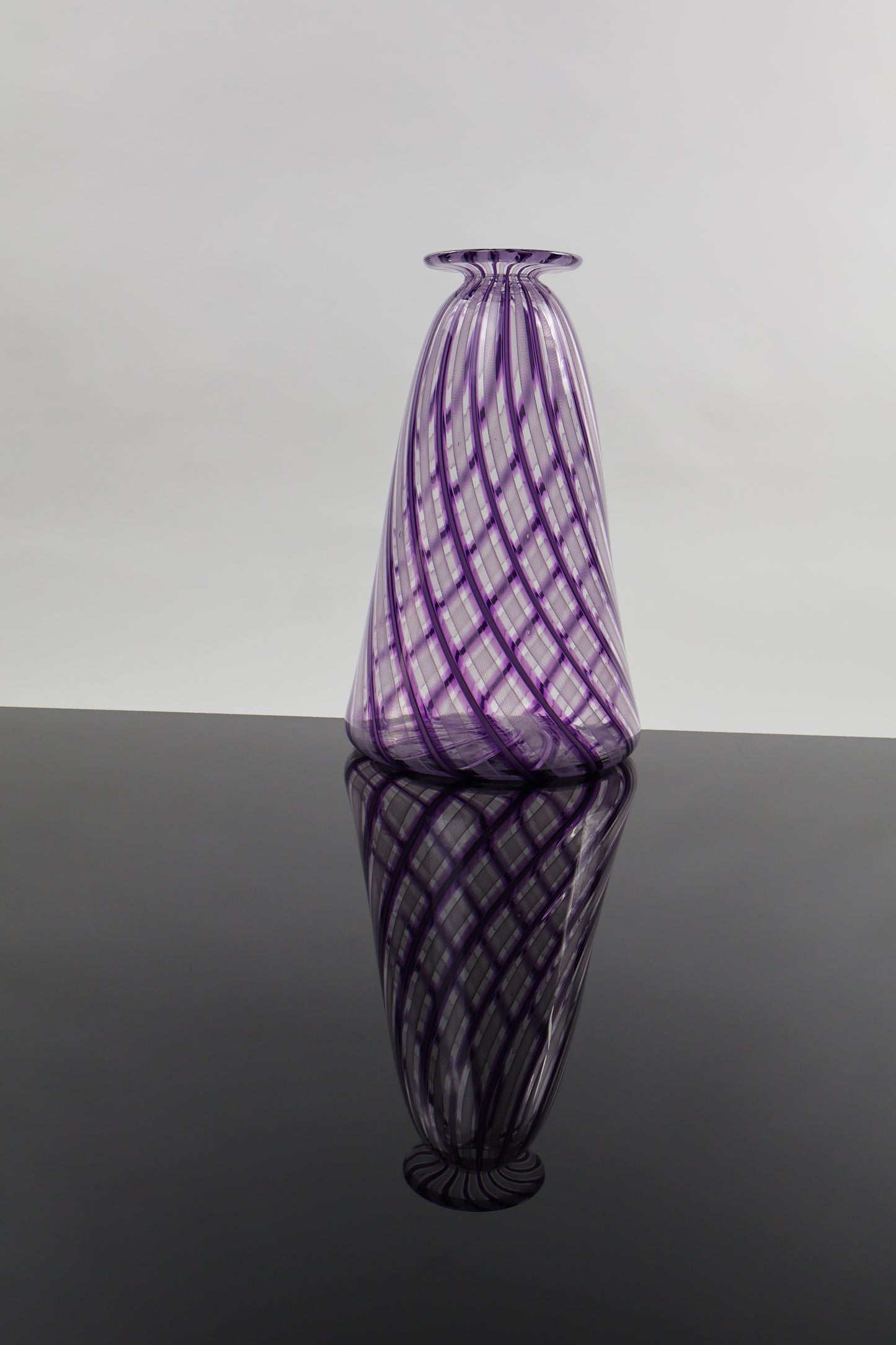Handblown Veiled and Zanfirico Purple Glass Vase