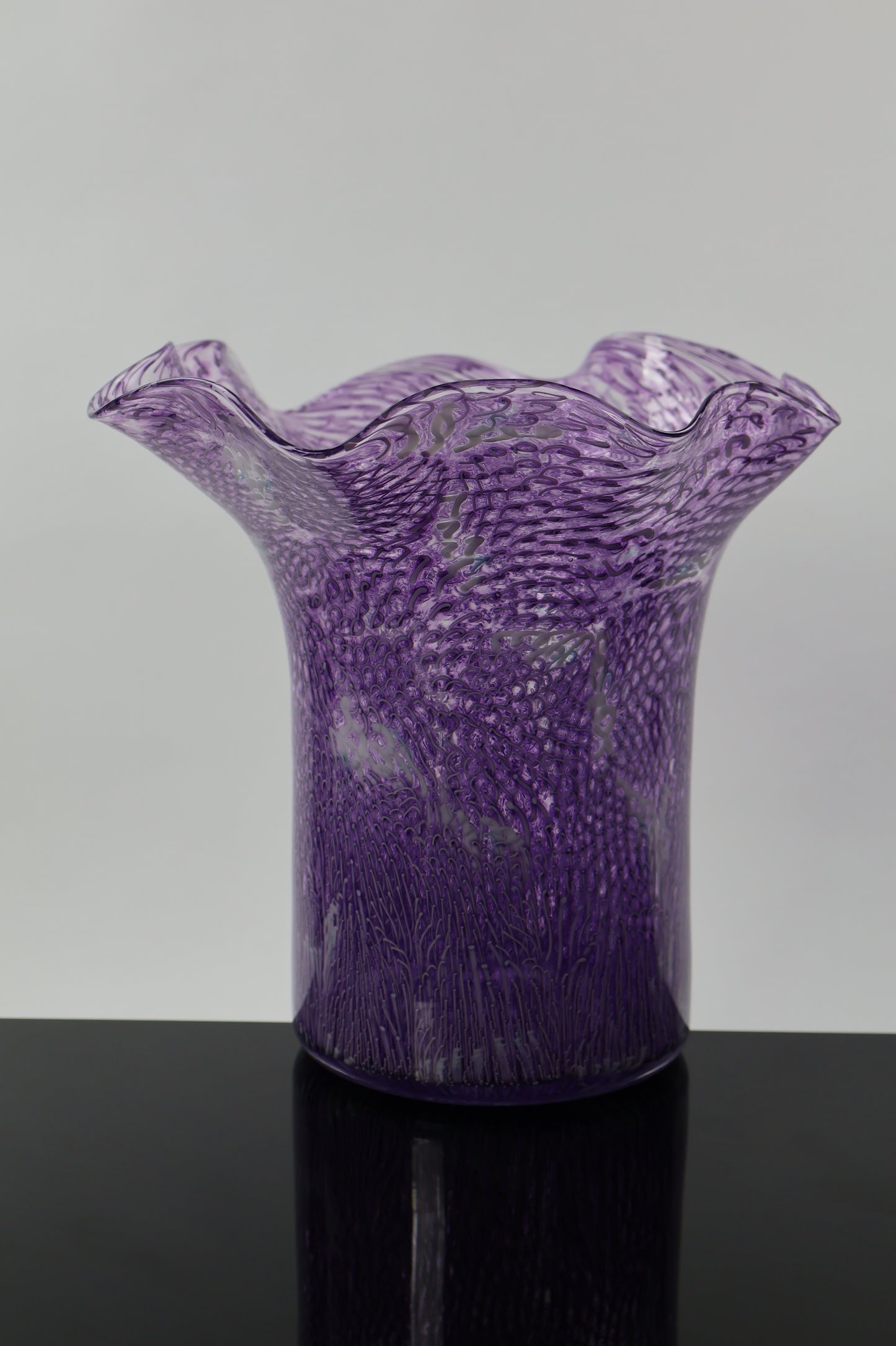 Handblown Glass Murrine Ruffle Vase