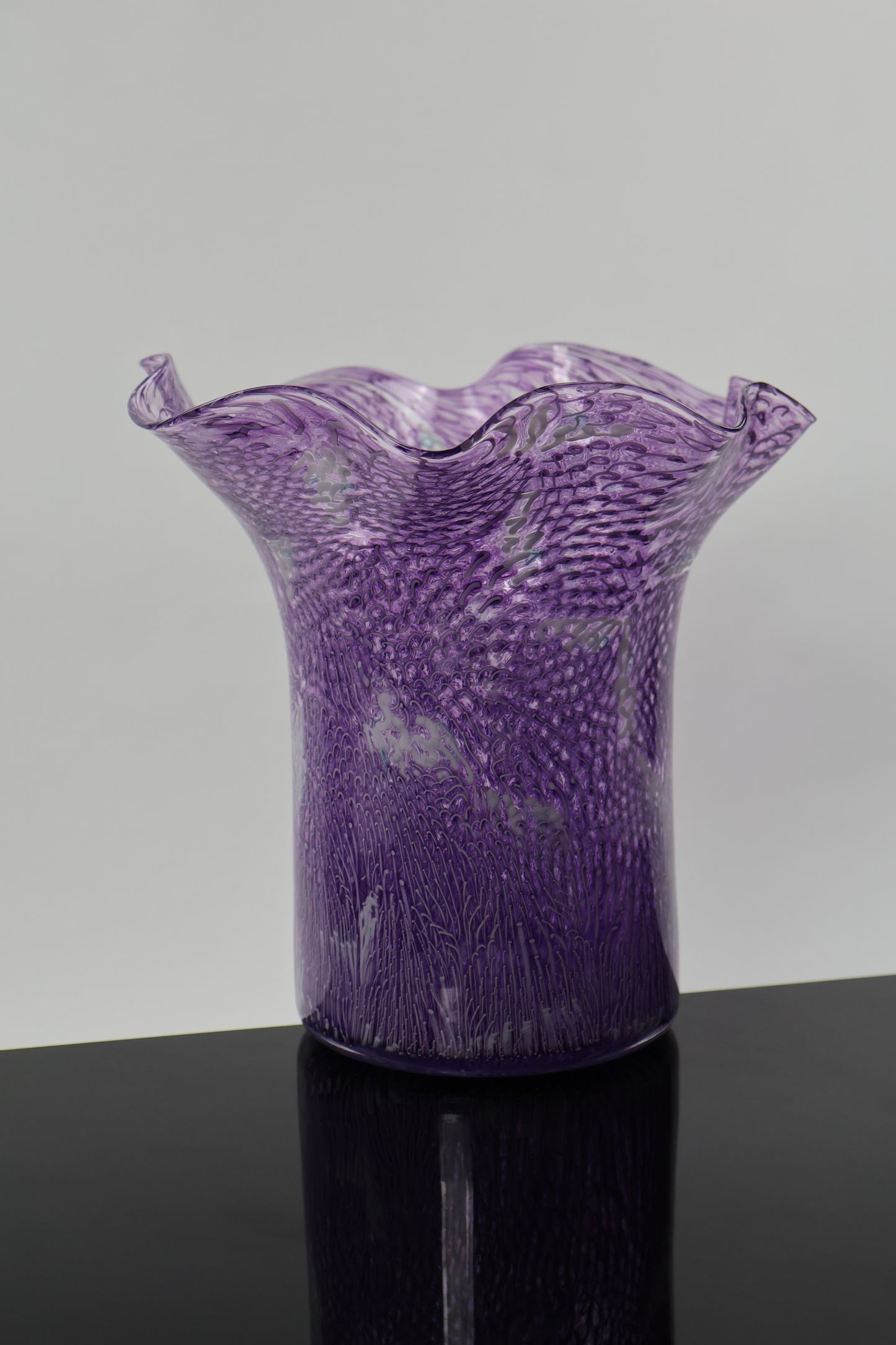 Handblown Glass Murrine Ruffle Vase