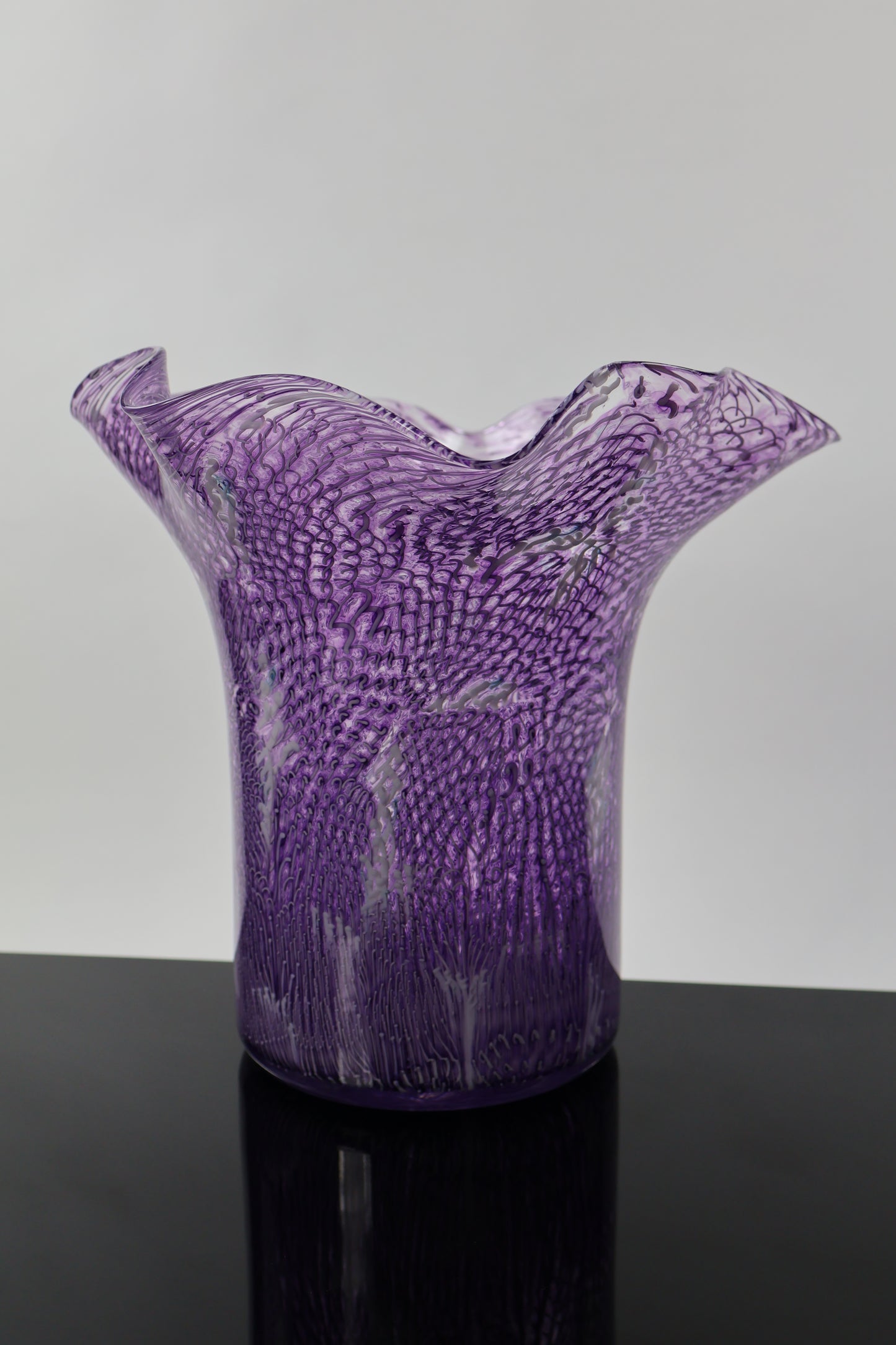 Handblown Glass Murrine Ruffle Vase