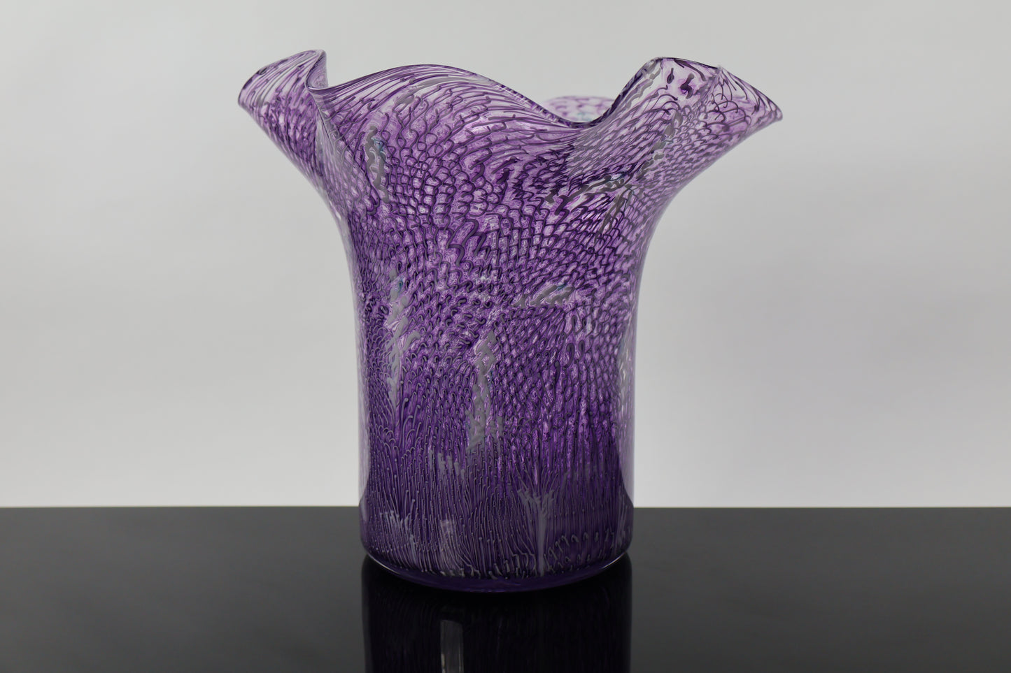 Handblown Glass Murrine Ruffle Vase