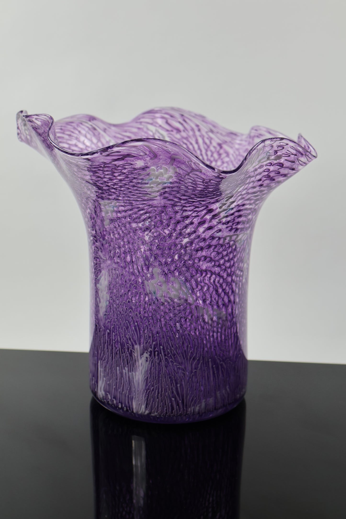 Handblown Glass Murrine Ruffle Vase