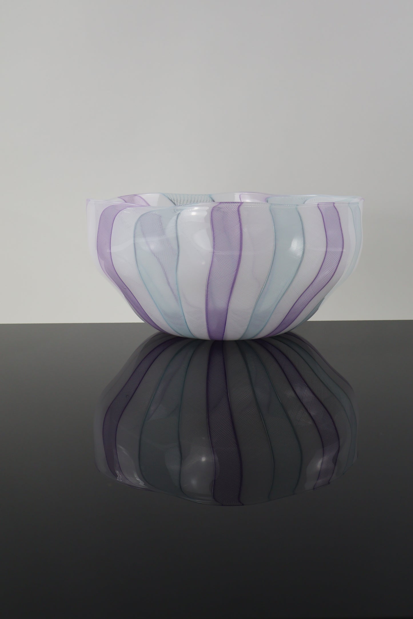 Large Pink, White and Blue Zanfirico Cane Bowl