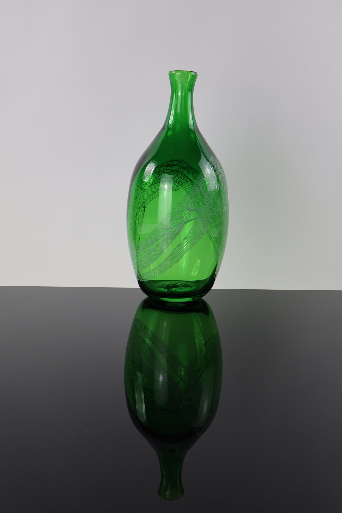 Handblown Green and White Tall Lasso Bottle