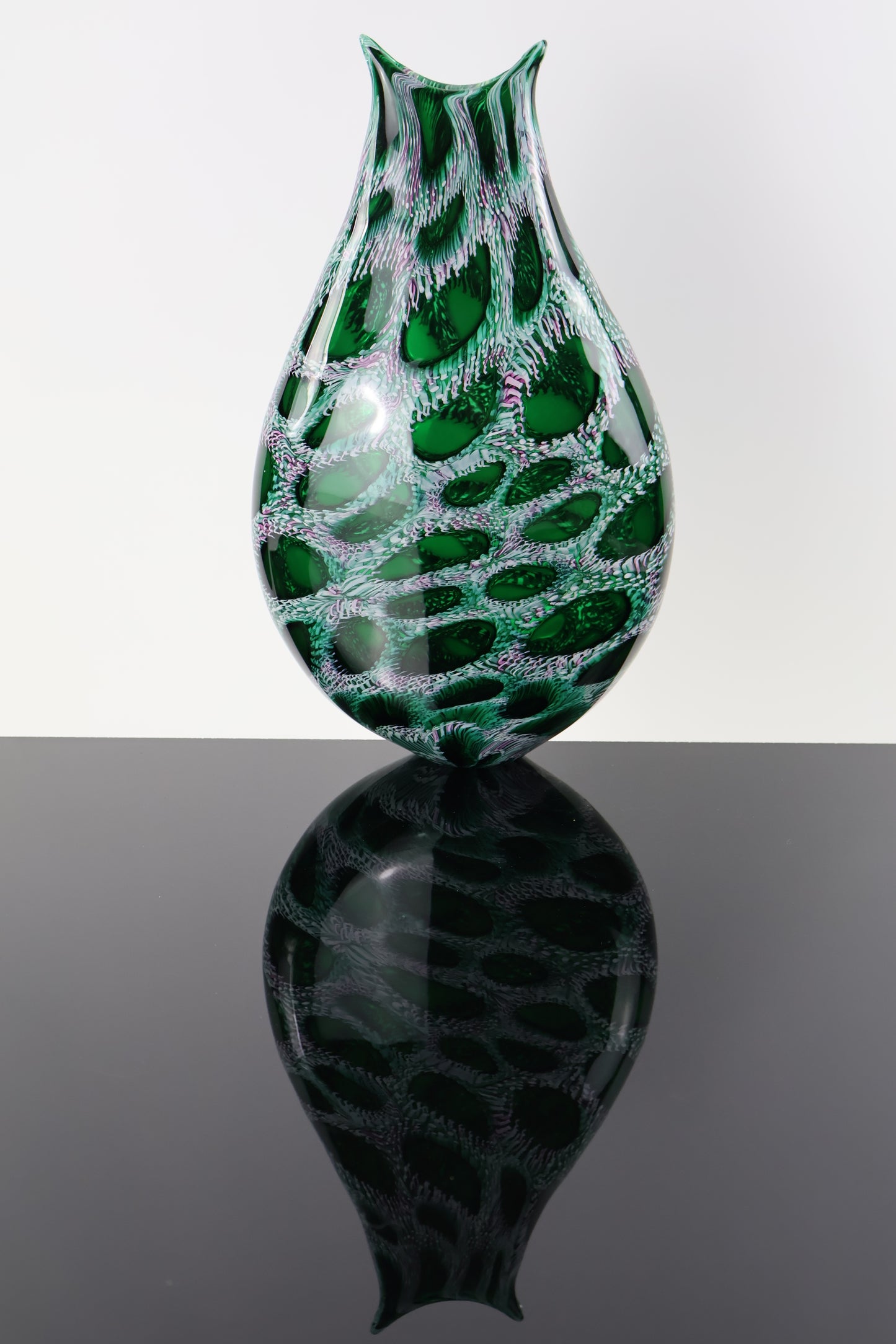 Handblown Green, White and Pink Murrine Vase