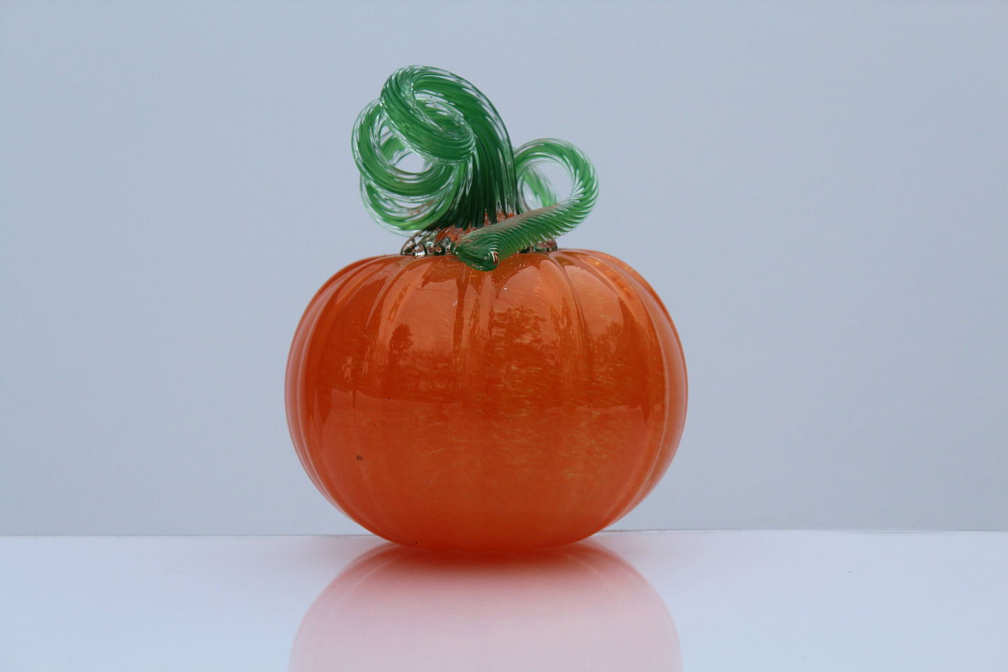 Traditional Orange and Green Handblown Decorative Glass Pumpkin