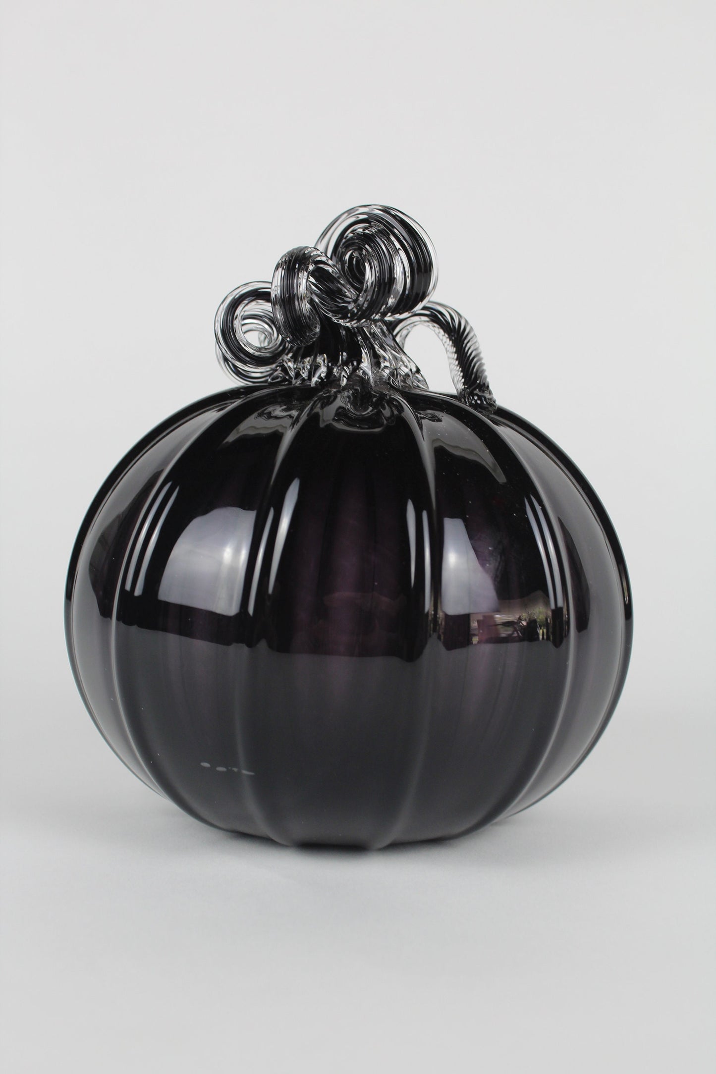 Full Black Handblown Decorative Glass Pumpkin
