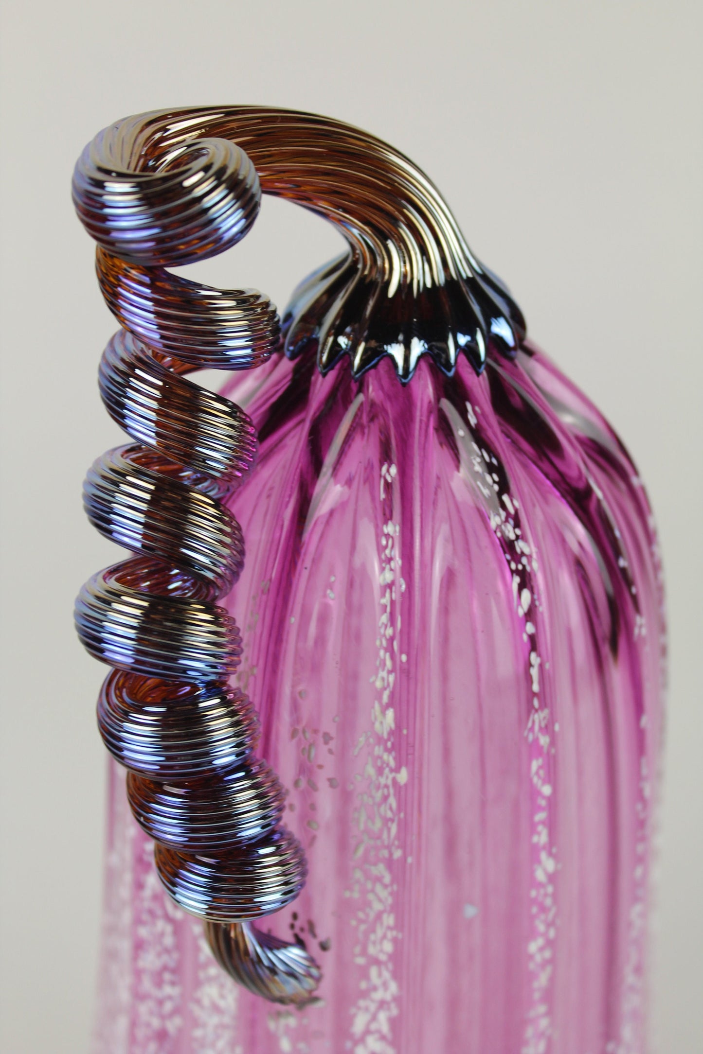 Handblown Pink and White Decorative Gourd Pumpkin