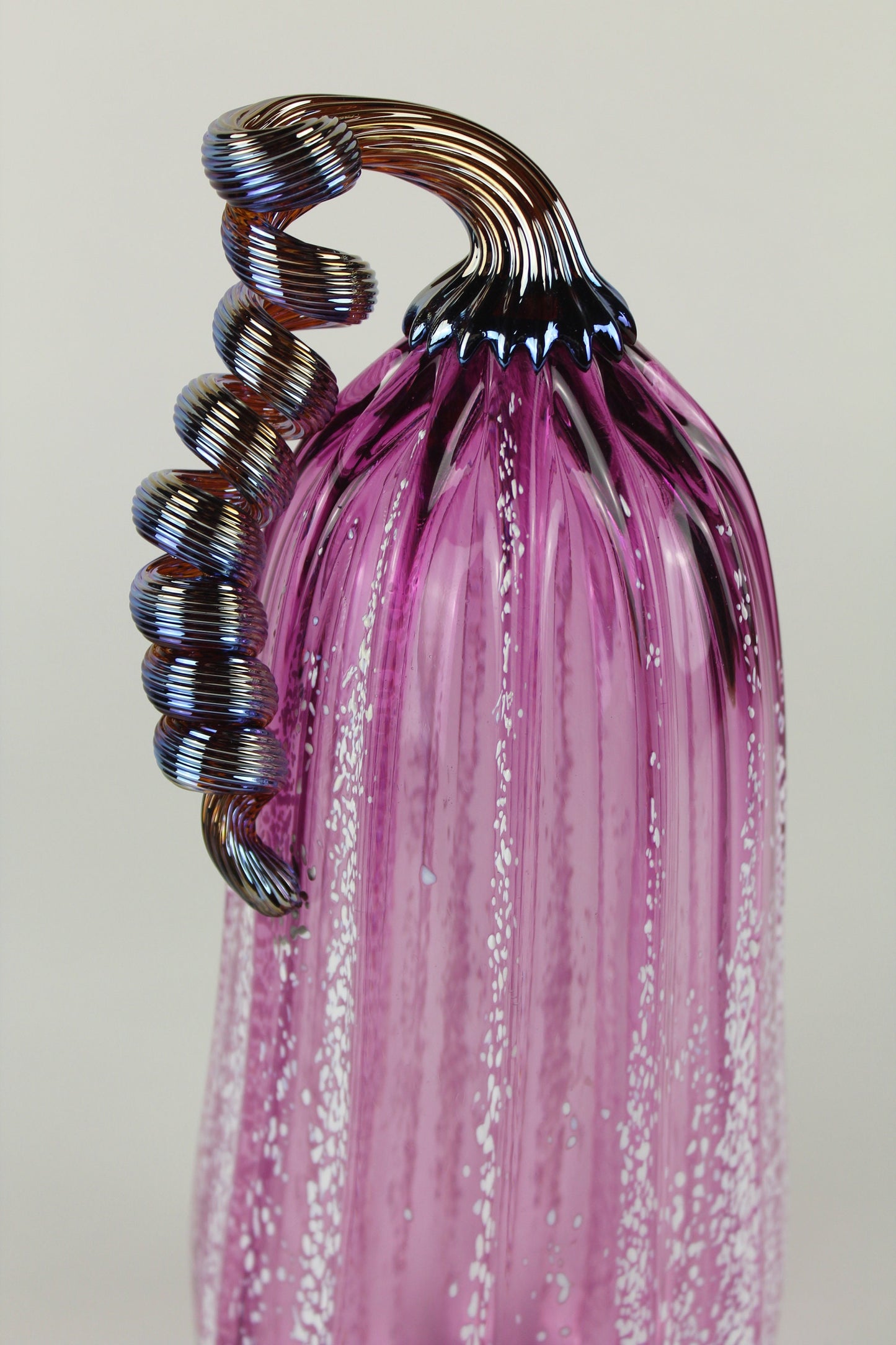 Handblown Pink and White Decorative Gourd Pumpkin