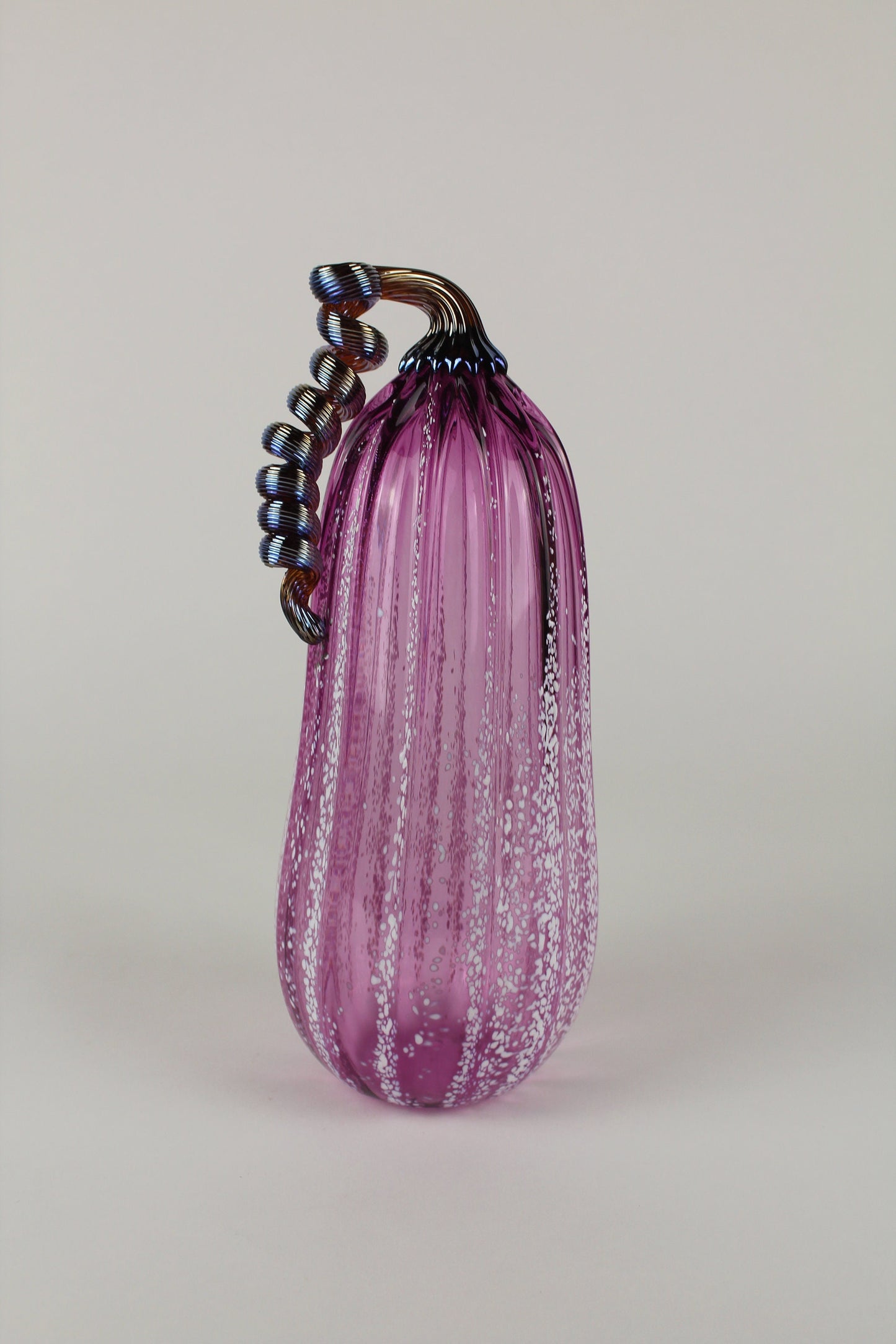 Handblown Pink and White Decorative Gourd Pumpkin