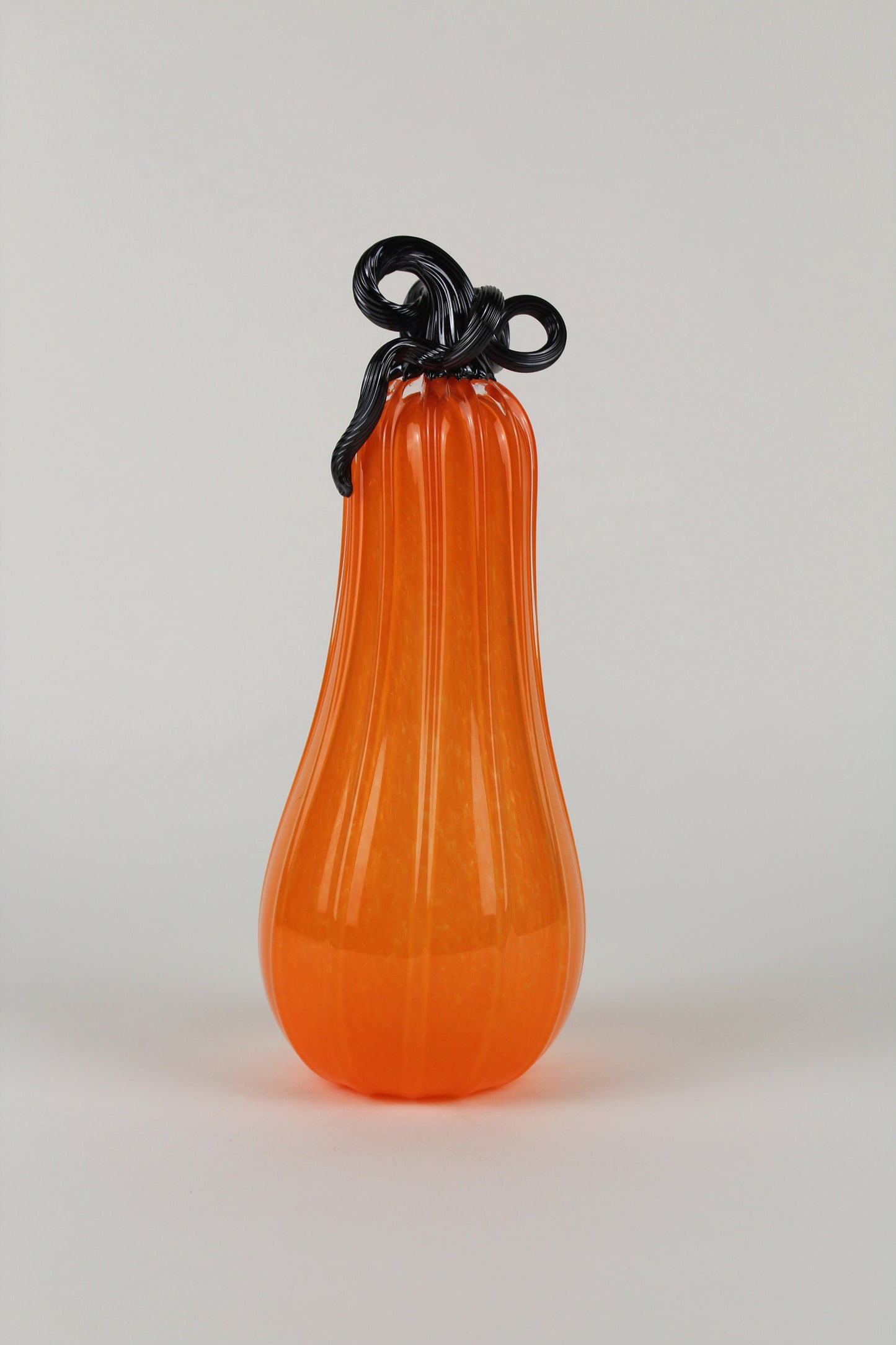 Handblown Orange and Black Decorative Gourd Pumpkin