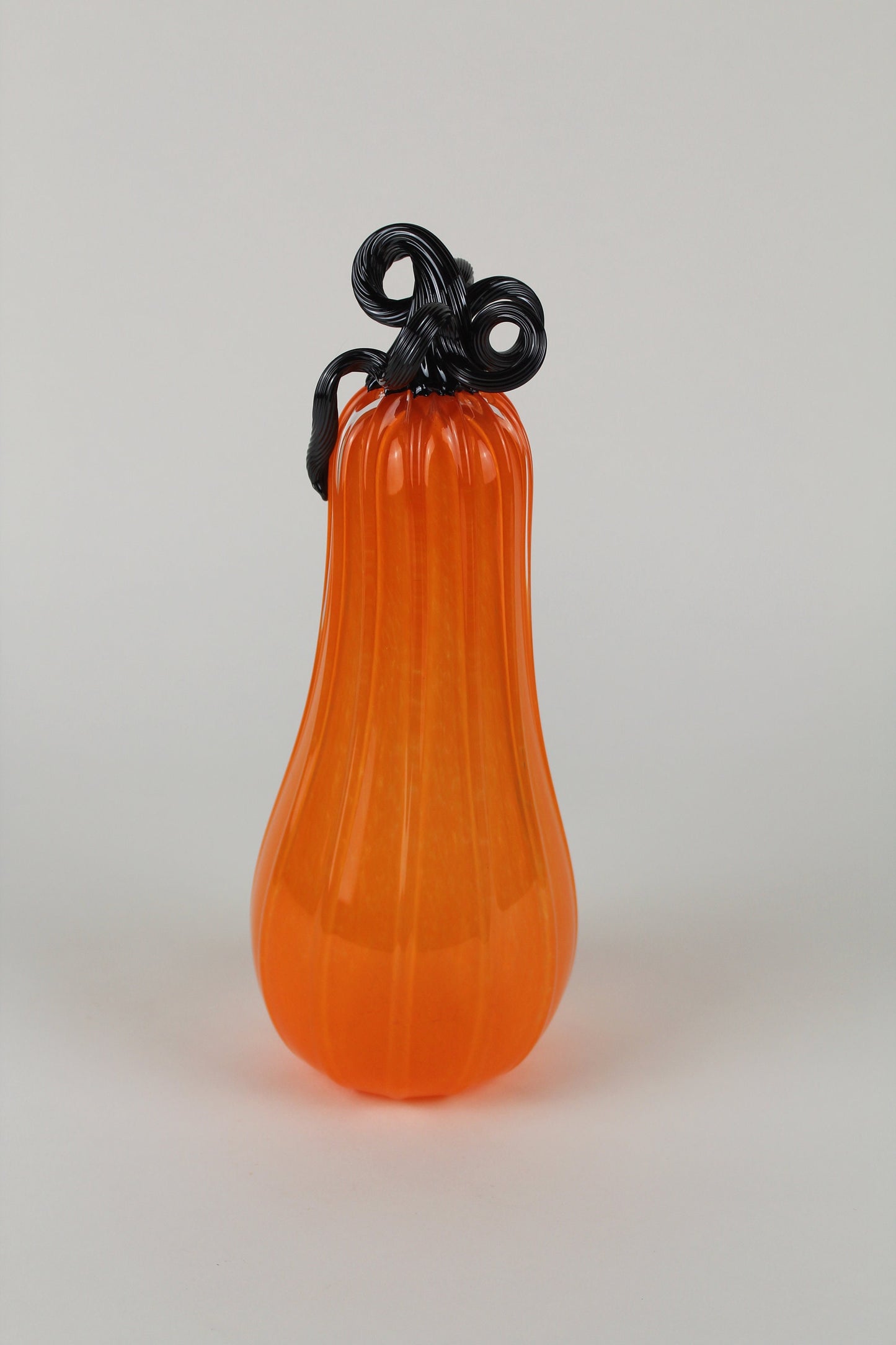 Handblown Orange and Black Decorative Gourd Pumpkin