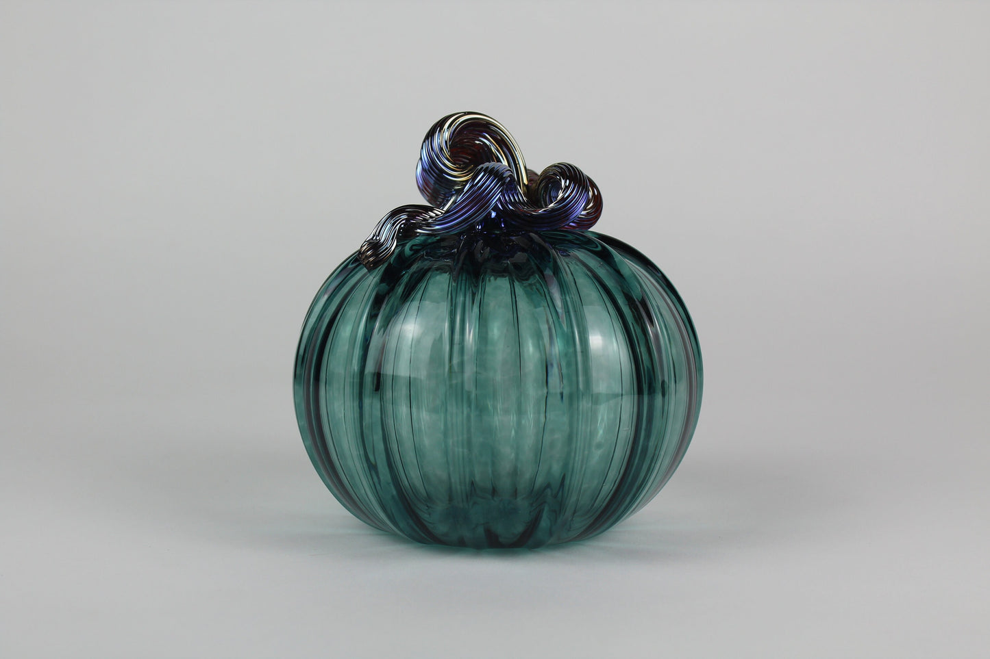 Pine Green and Gold Handblown Decorative Glass Pumpkin