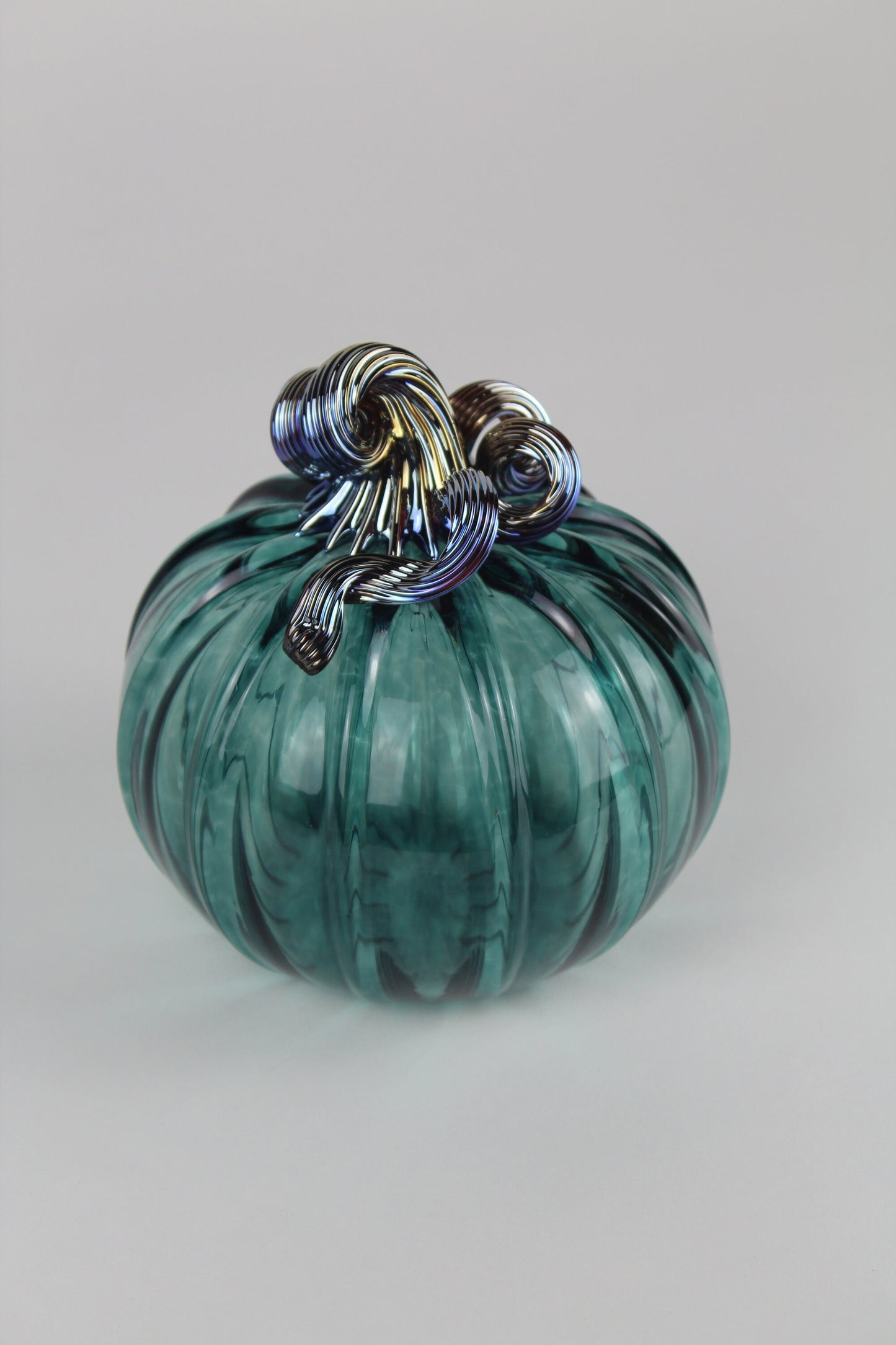 Pine Green and Gold Handblown Decorative Glass Pumpkin