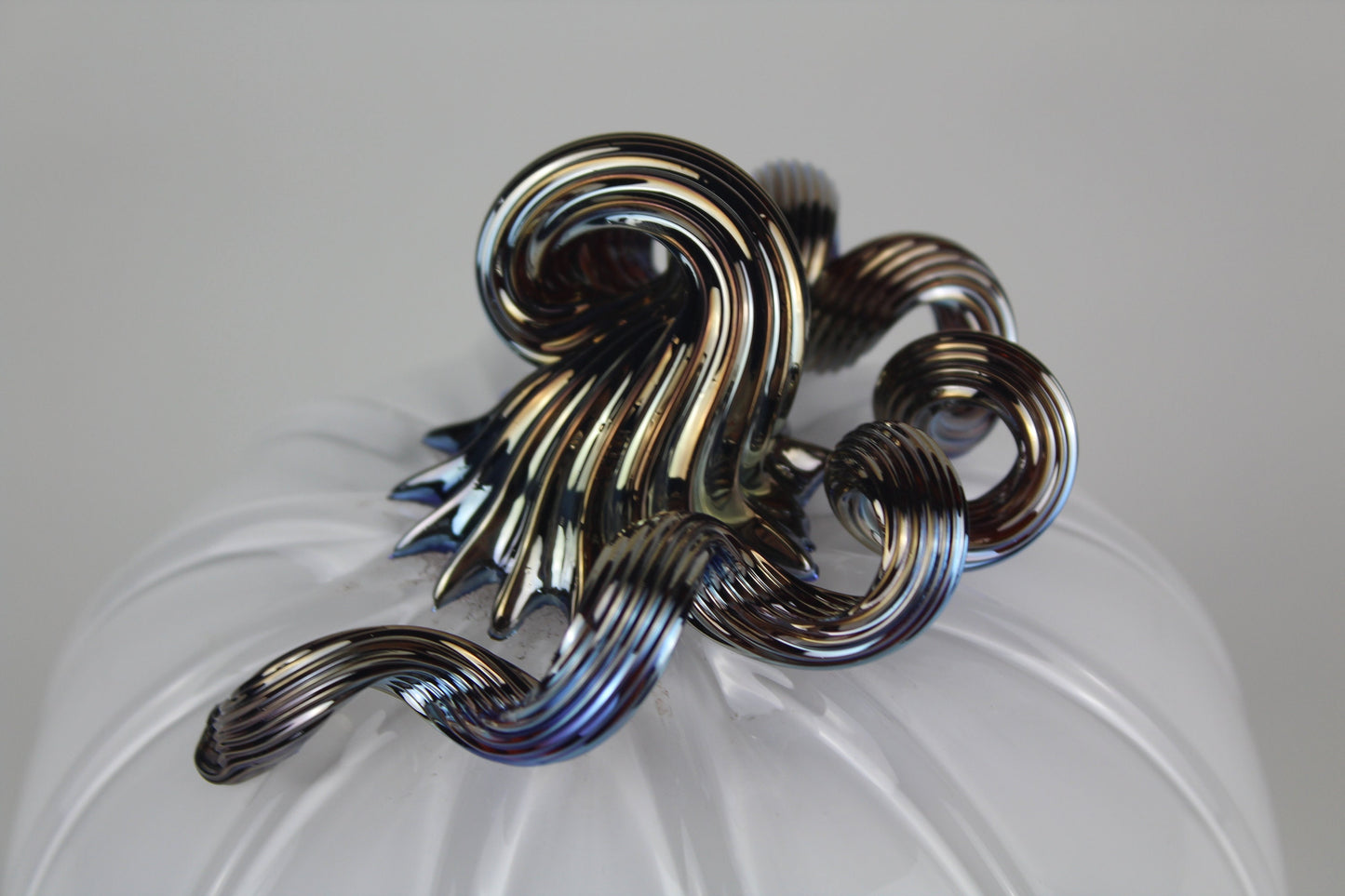 White and Gold Handblown Decorative Glass Pumpkin