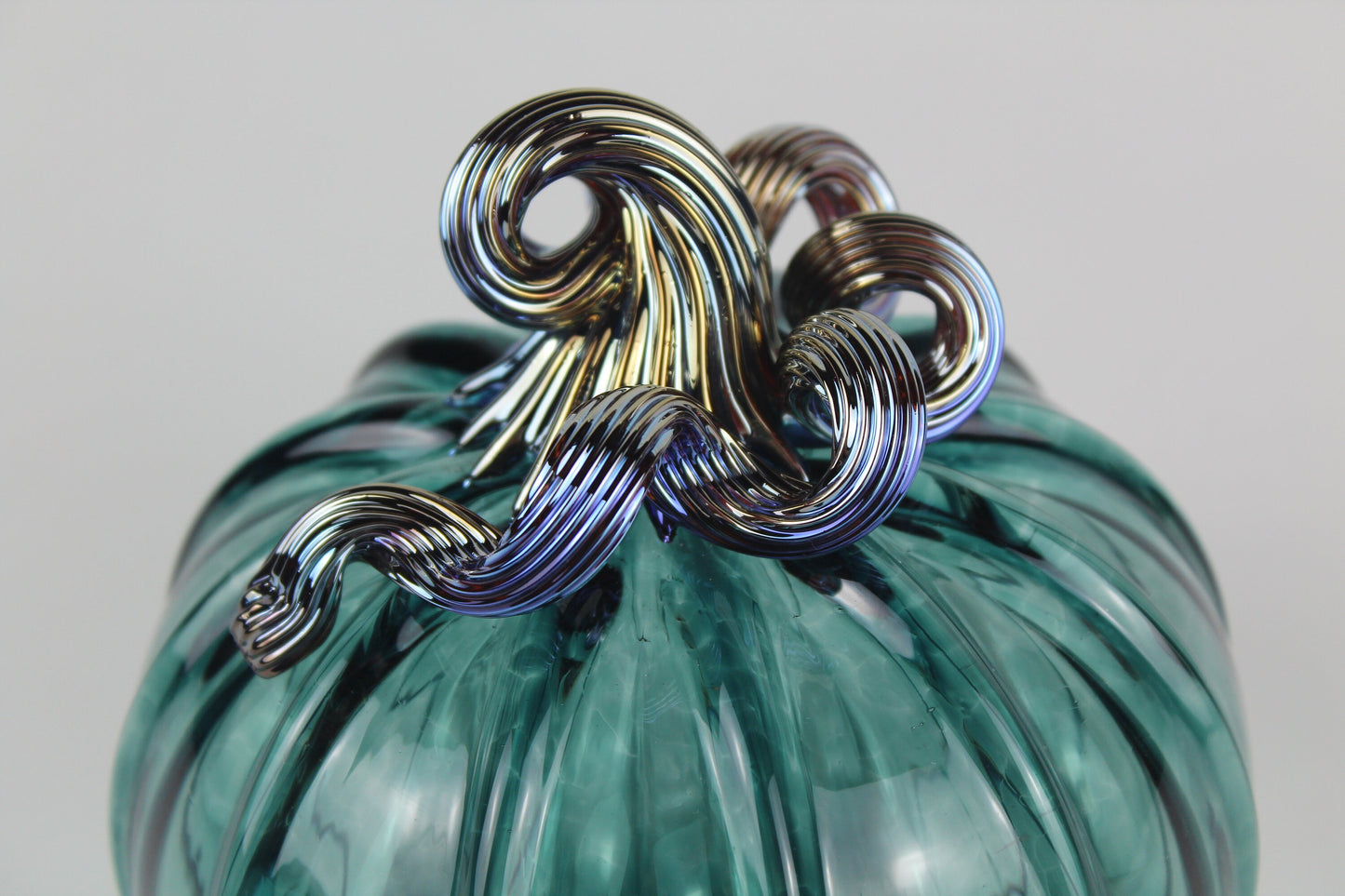 Pine Green and Gold Handblown Decorative Glass Pumpkin