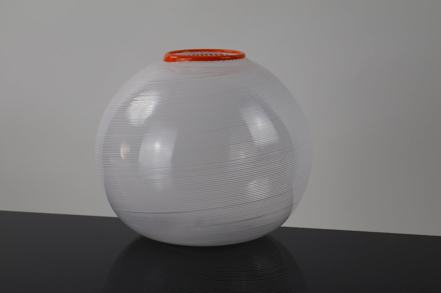 Handmade White Filigrana Vase with Orange Lip Wrap