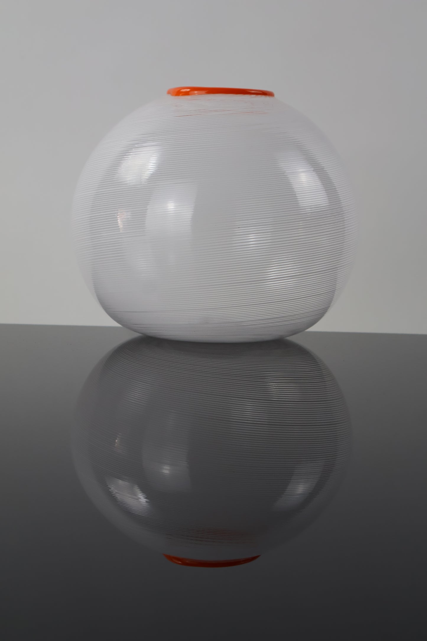 Handmade White Filigrana Vase with Orange Lip Wrap