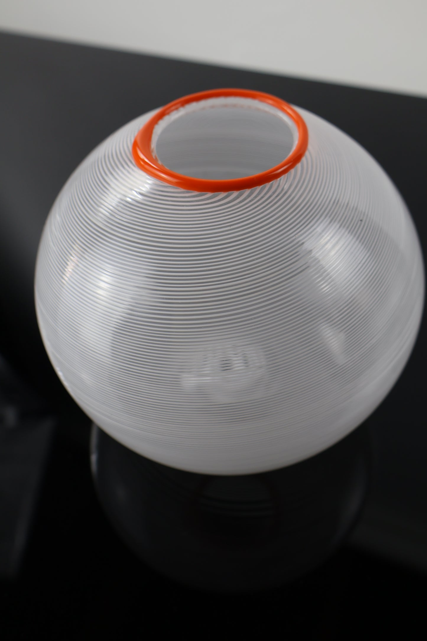 Handmade White Filigrana Vase with Orange Lip Wrap