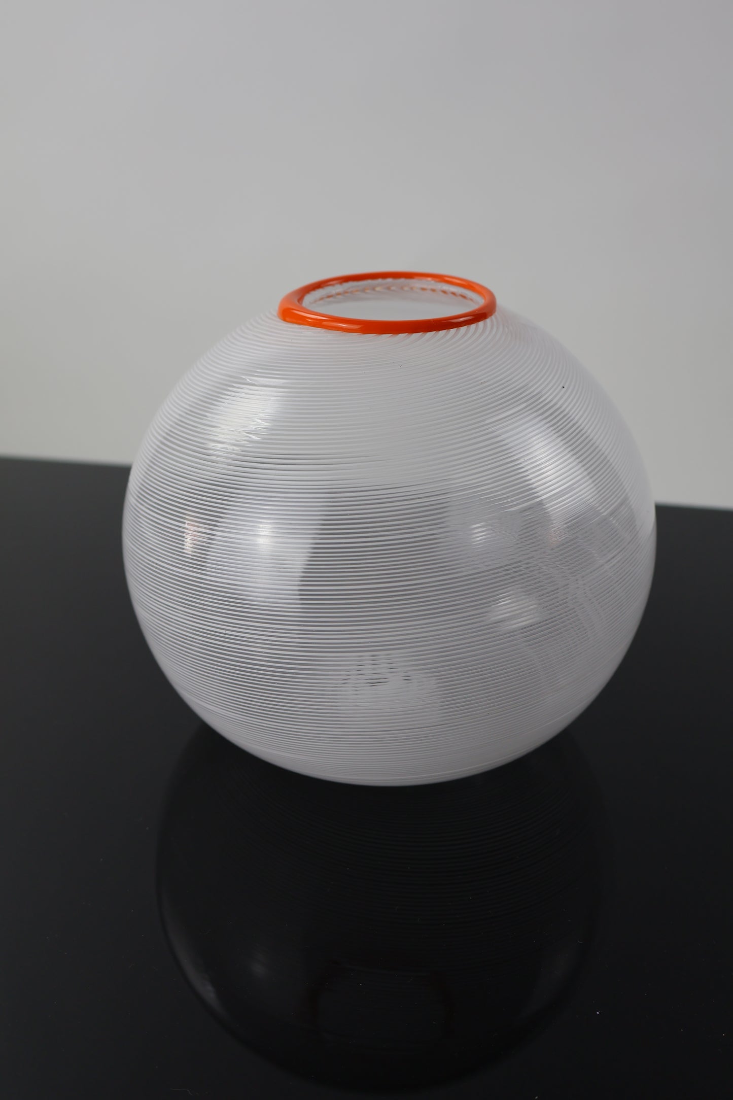 Handmade White Filigrana Vase with Orange Lip Wrap