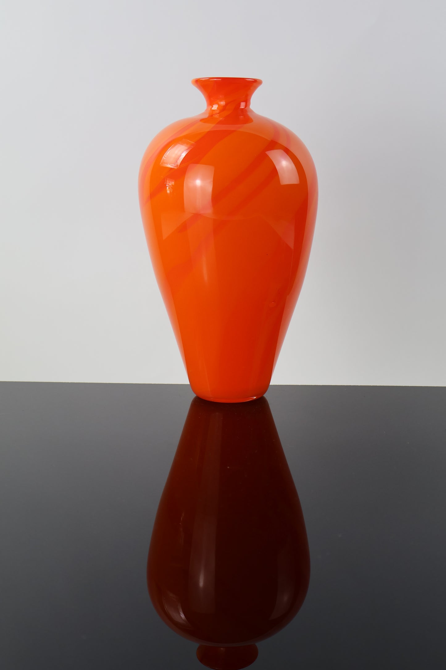 Handblown Glass Two Tone Orange Amphora Vase