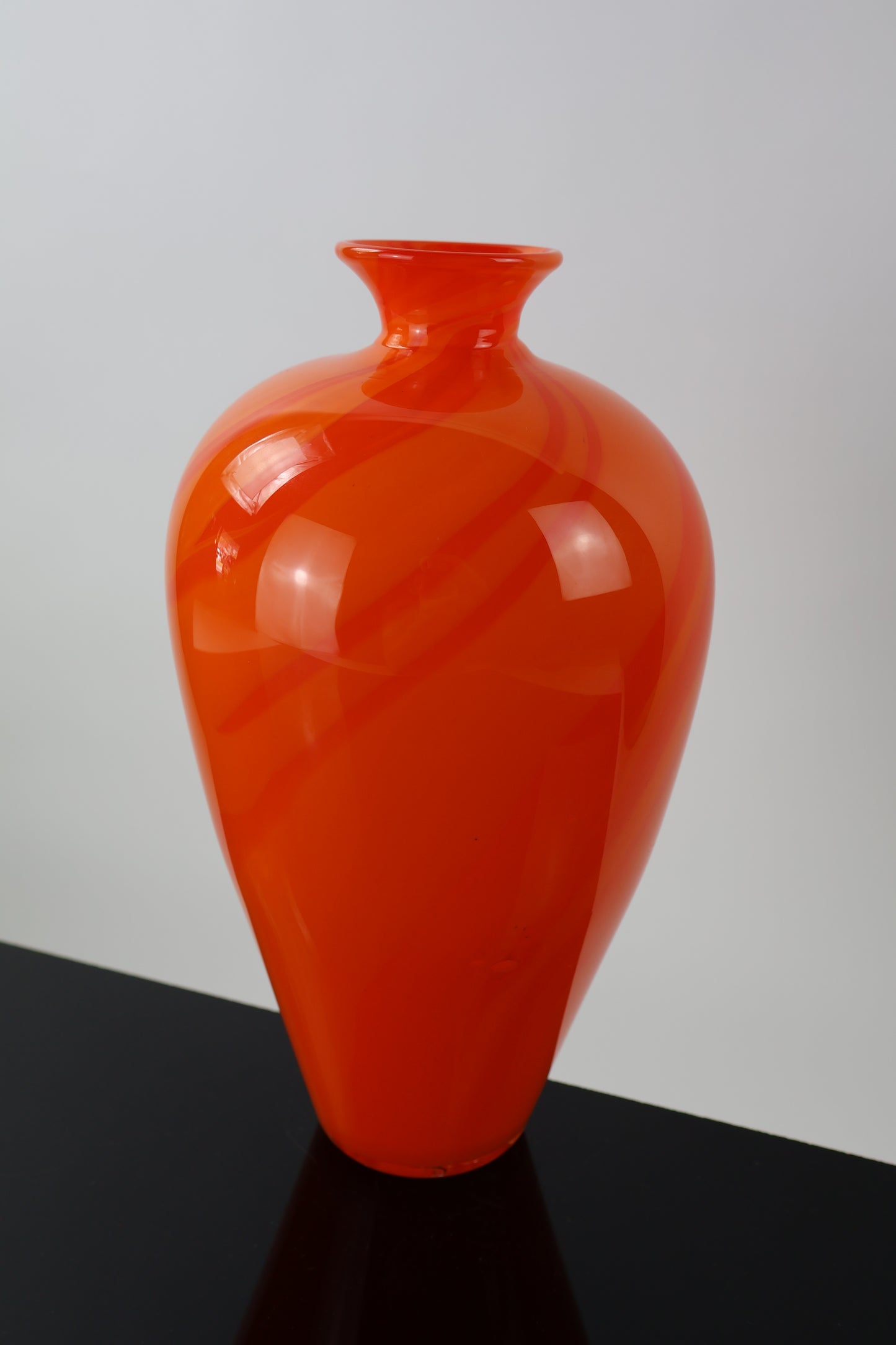 Handblown Glass Two Tone Orange Amphora Vase