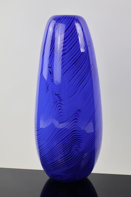 Handmade Glass Vase, Monochromatic Blue Wave Piece