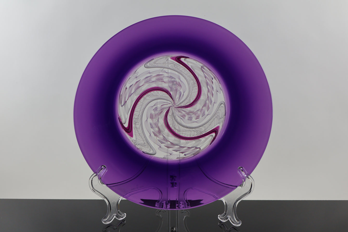 Large Royal Purple and Cane Handblown Glass Rondel Platter