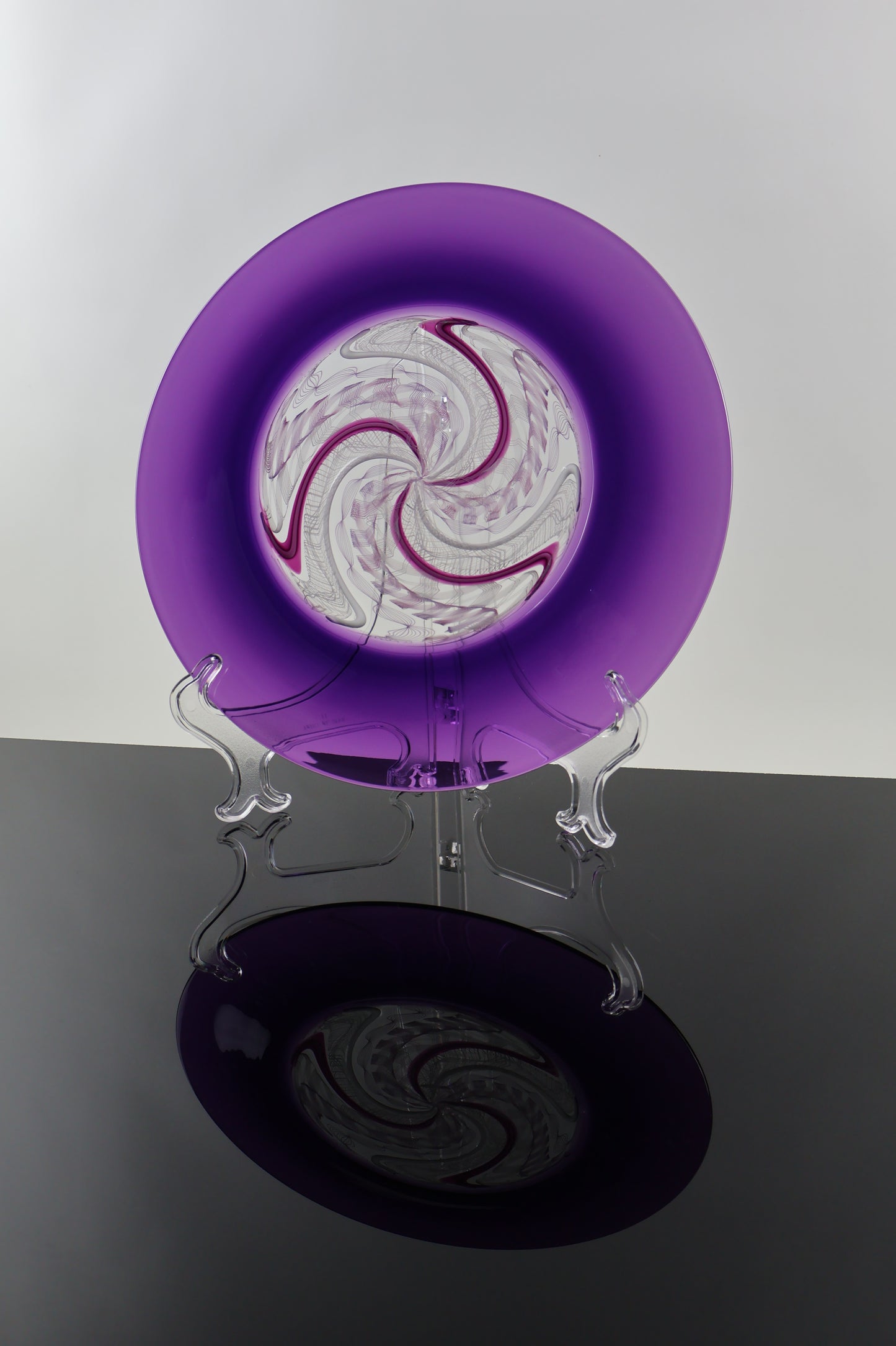 Large Royal Purple and Cane Handblown Glass Rondel Platter