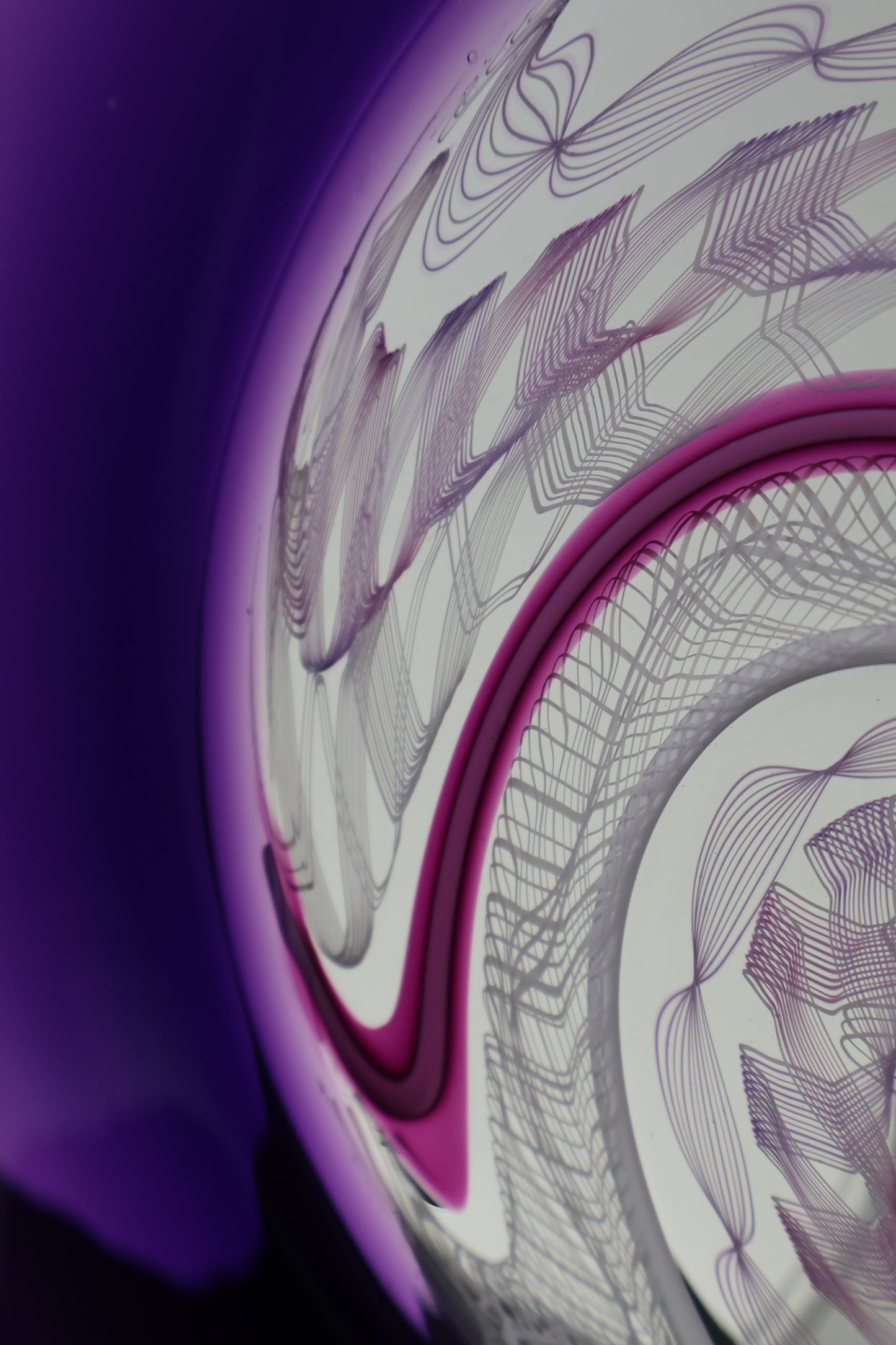 Large Royal Purple and Cane Handblown Glass Rondel Platter