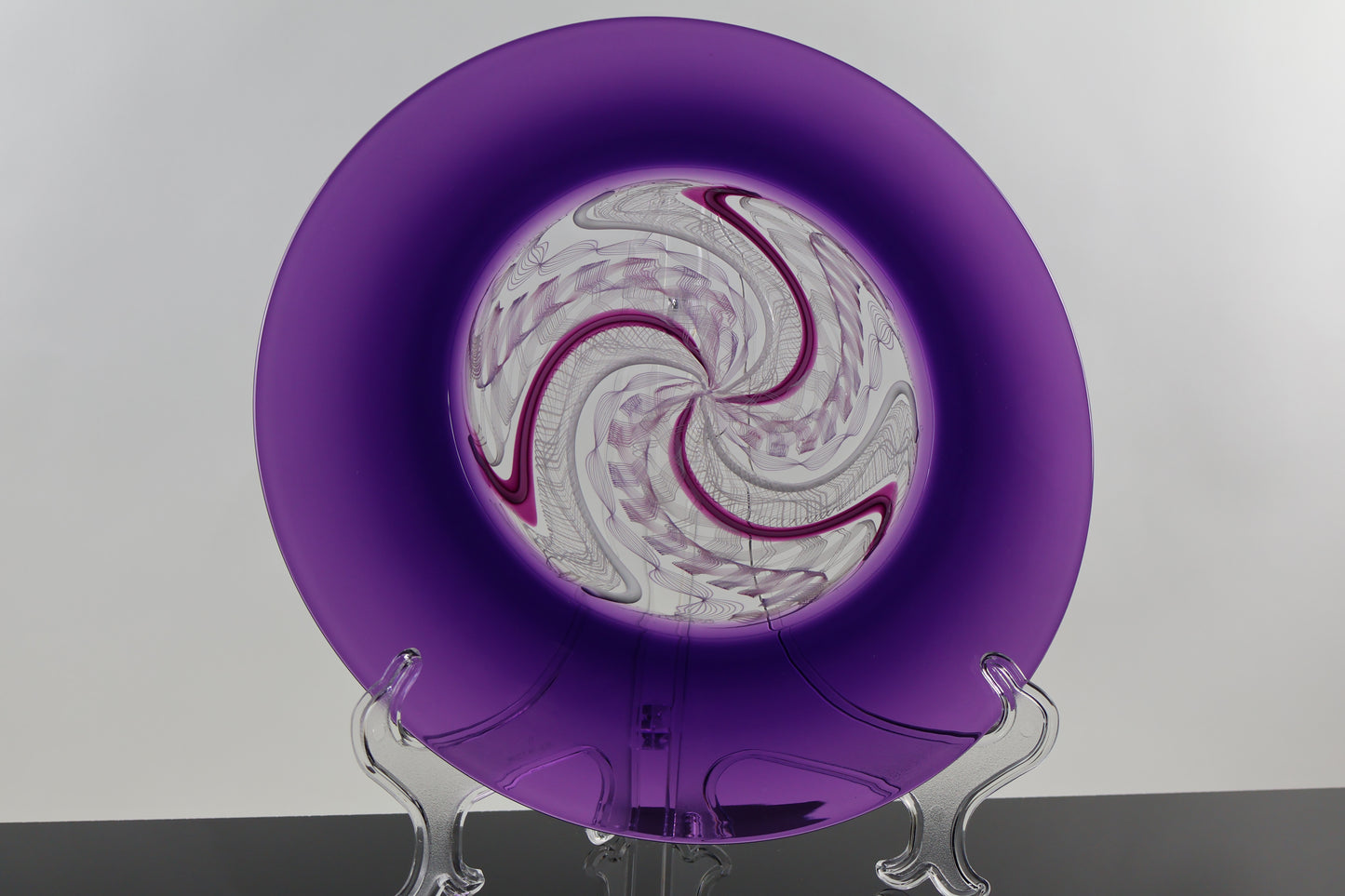 Large Royal Purple and Cane Handblown Glass Rondel Platter