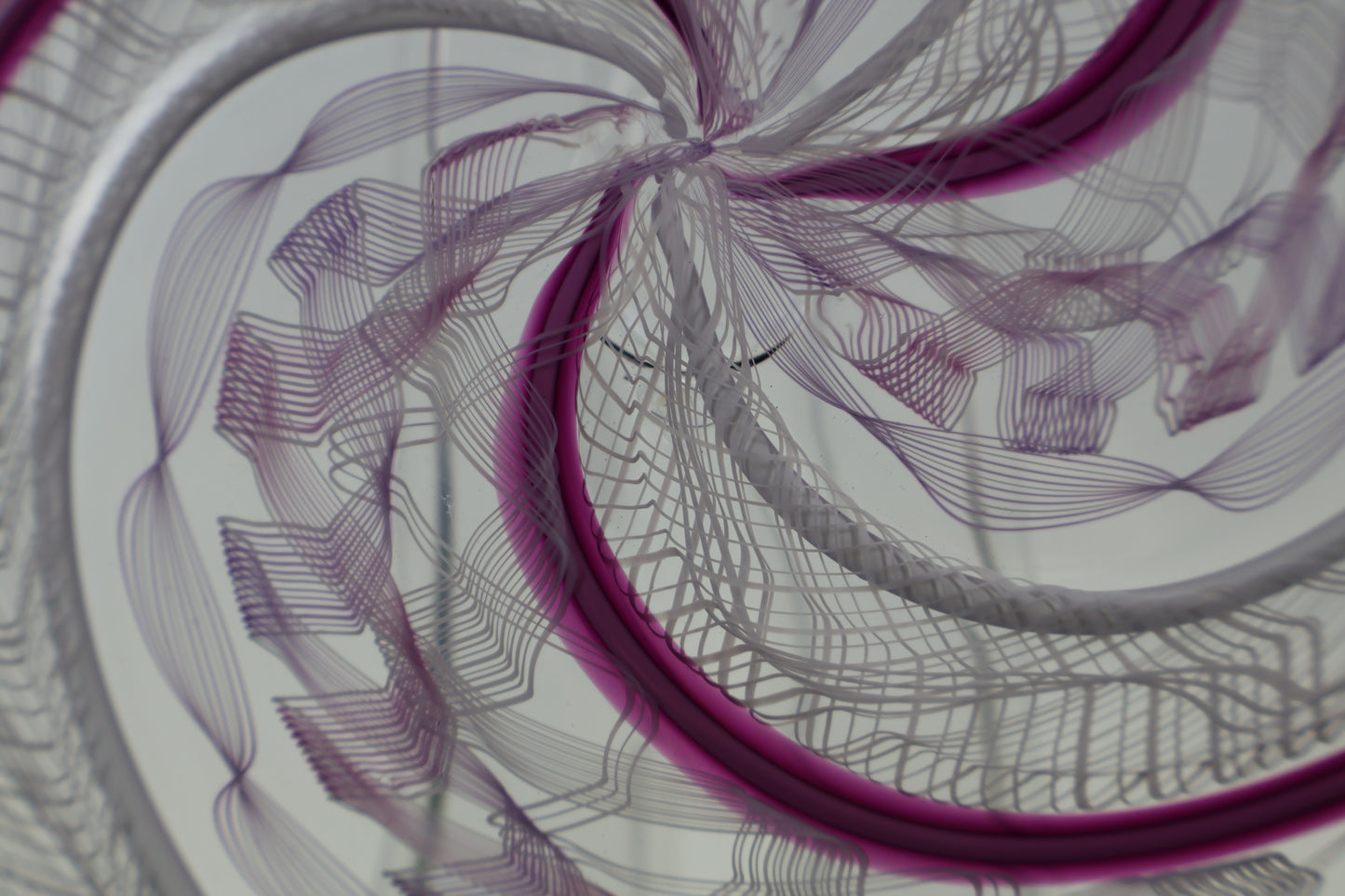 Large Royal Purple and Cane Handblown Glass Rondel Platter