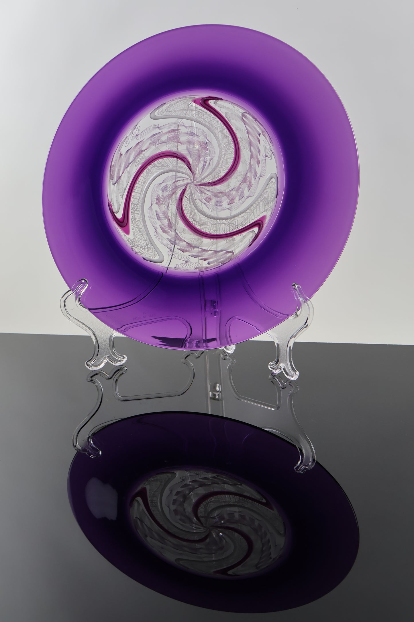 Large Royal Purple and Cane Handblown Glass Rondel Platter