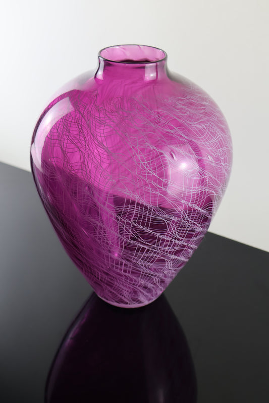 Handblown Pink Merletto Amphora Vase
