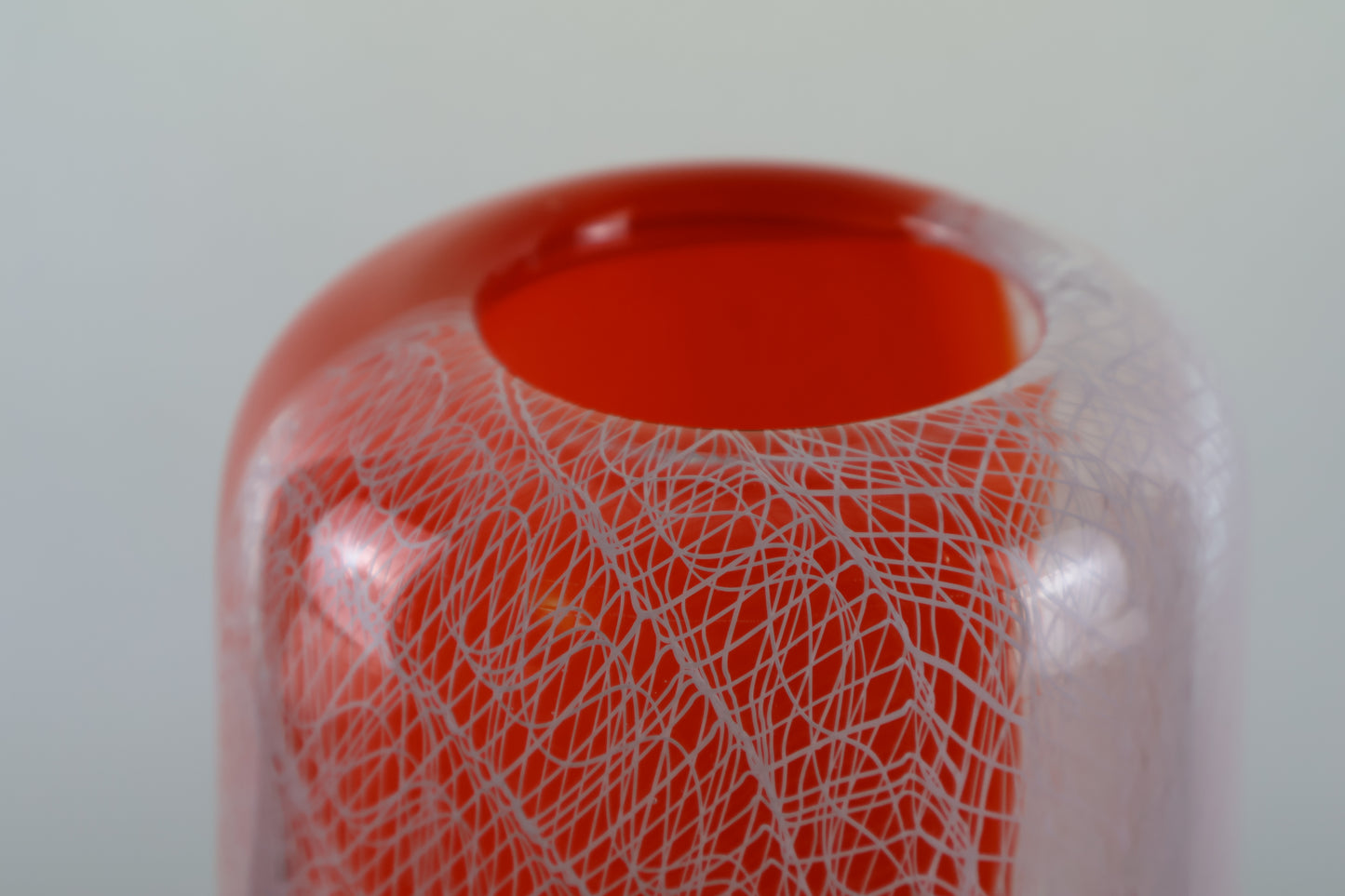 Handblown Orange and White Merletto Switch Axis Rounded Vase