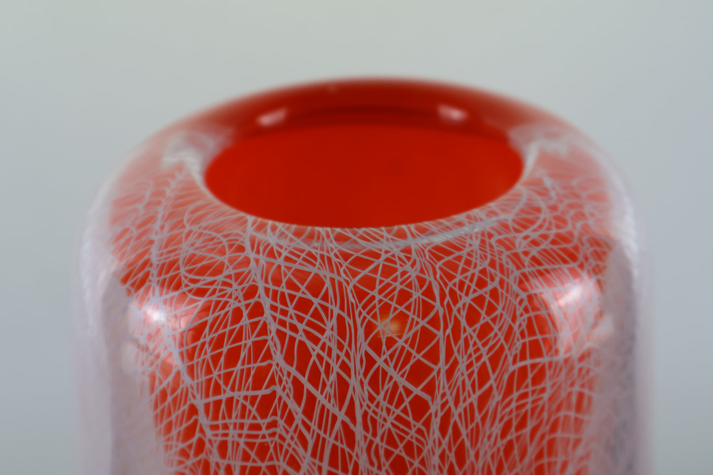 Handblown Orange and White Merletto Switch Axis Rounded Vase