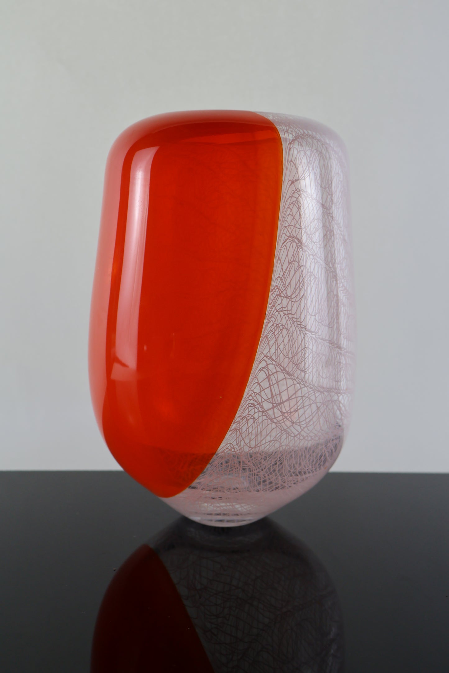Handblown Orange and White Merletto Switch Axis Rounded Vase