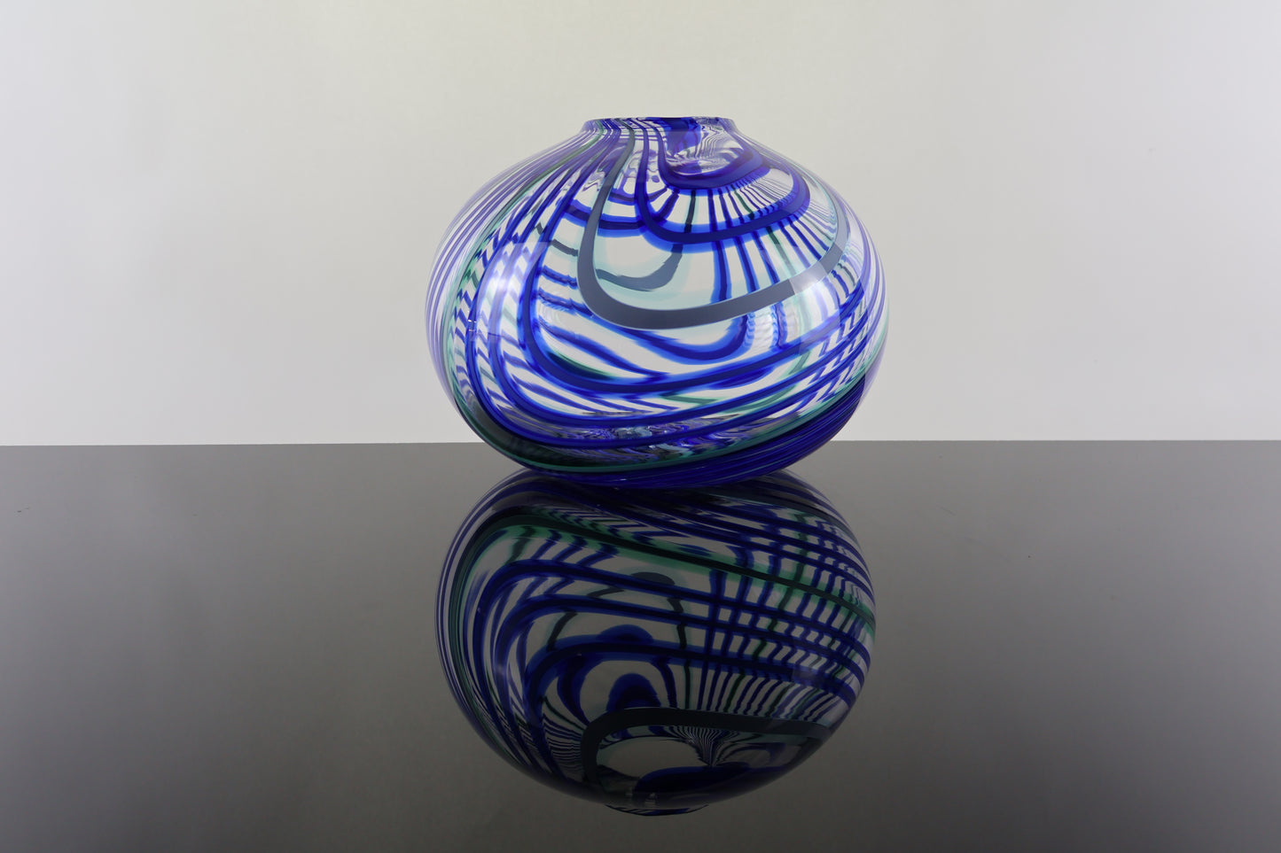 Handblown Blue, Teal and Green Round Plunger Pick Up Vase