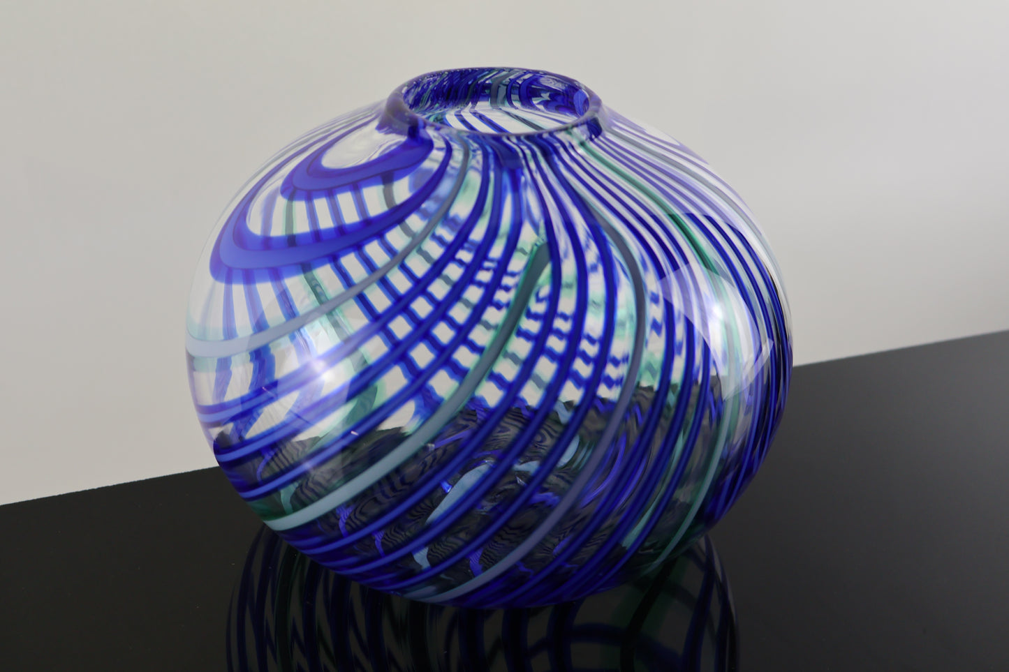 Handblown Blue, Teal and Green Round Plunger Pick Up Vase