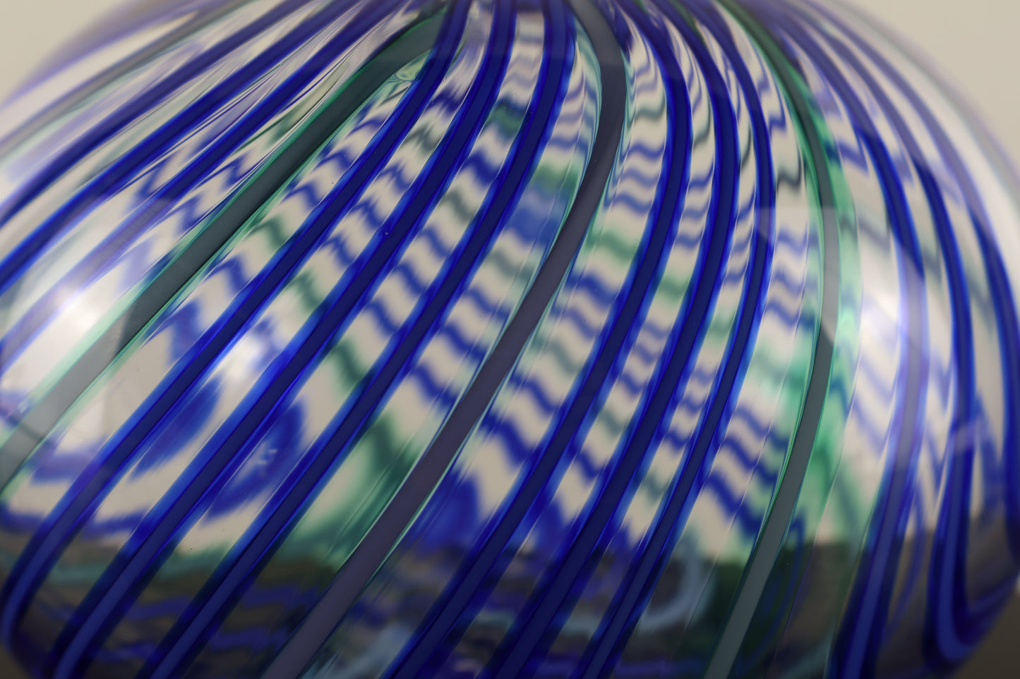 Handblown Blue, Teal and Green Round Plunger Pick Up Vase
